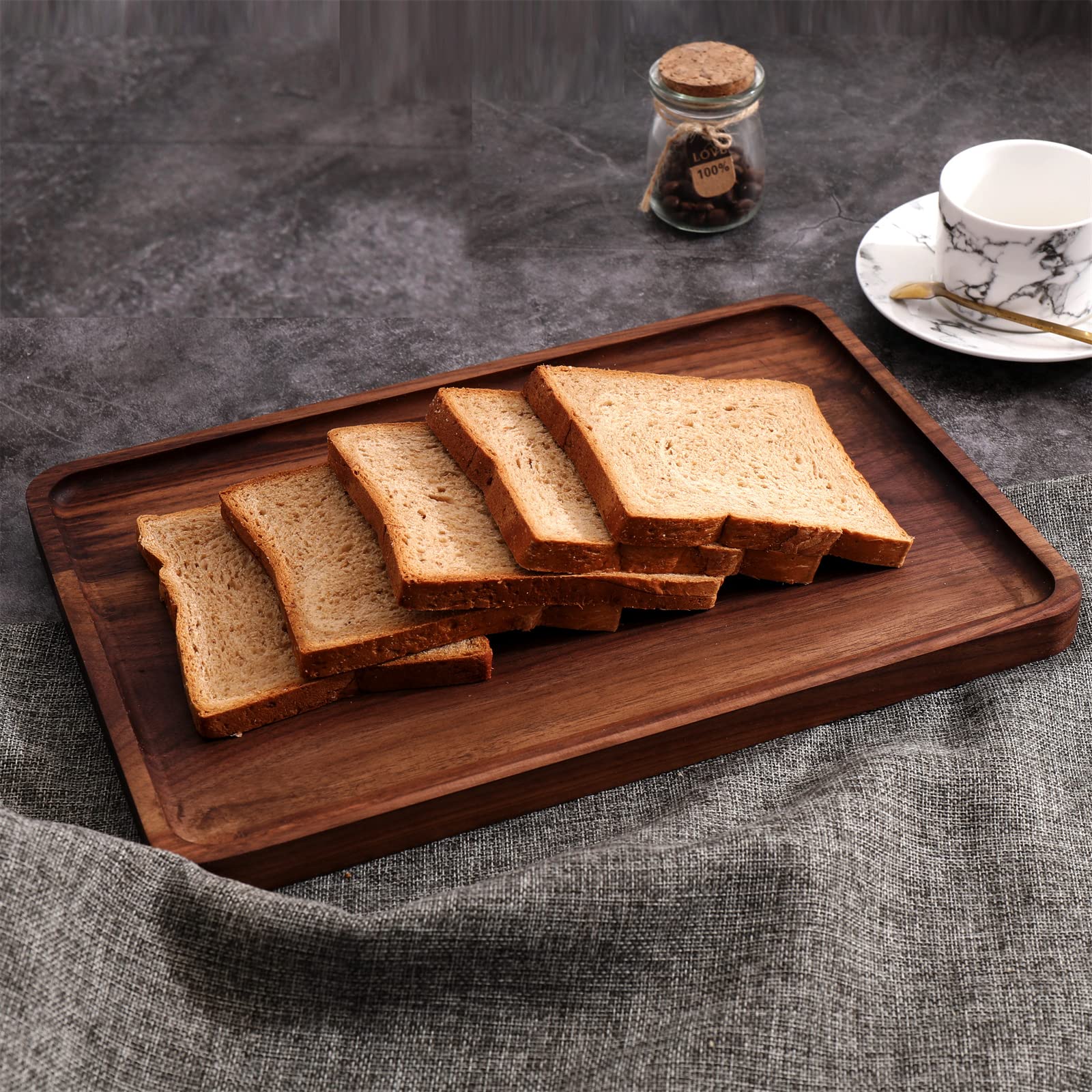 Rustic Walnut Wood Serving Tray,13''X9'' Rectangle Platter Tea Tray Coffee Table Tray,Kitchen Tableware Decor Decorative Wood De