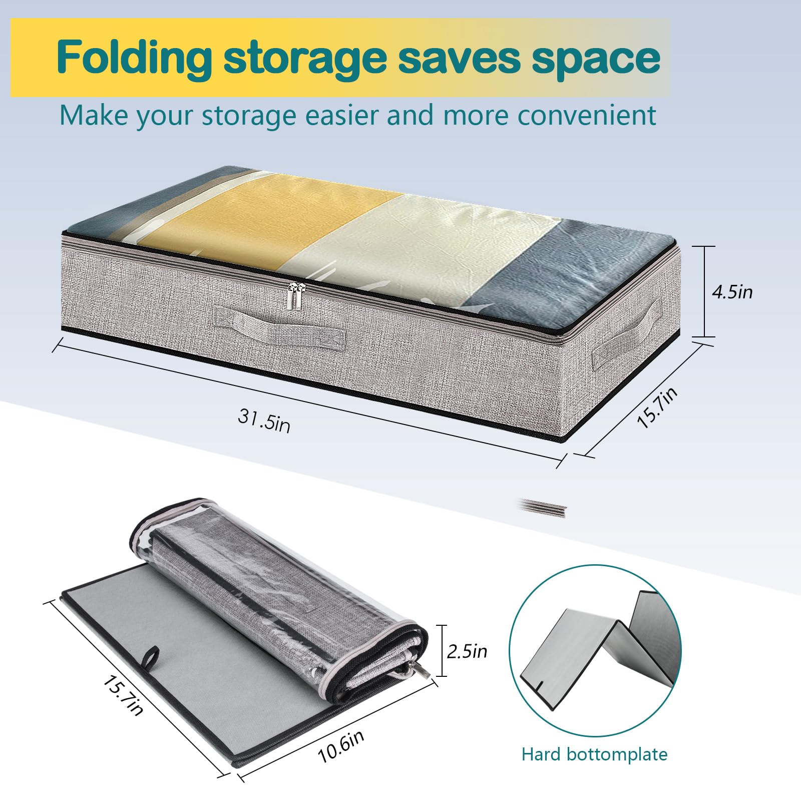 Supowin Underbed Storage Containers, Underbed Clothes Organizer Bins with Sturdy zipper, Foldable Under the Bed Storage Bags for