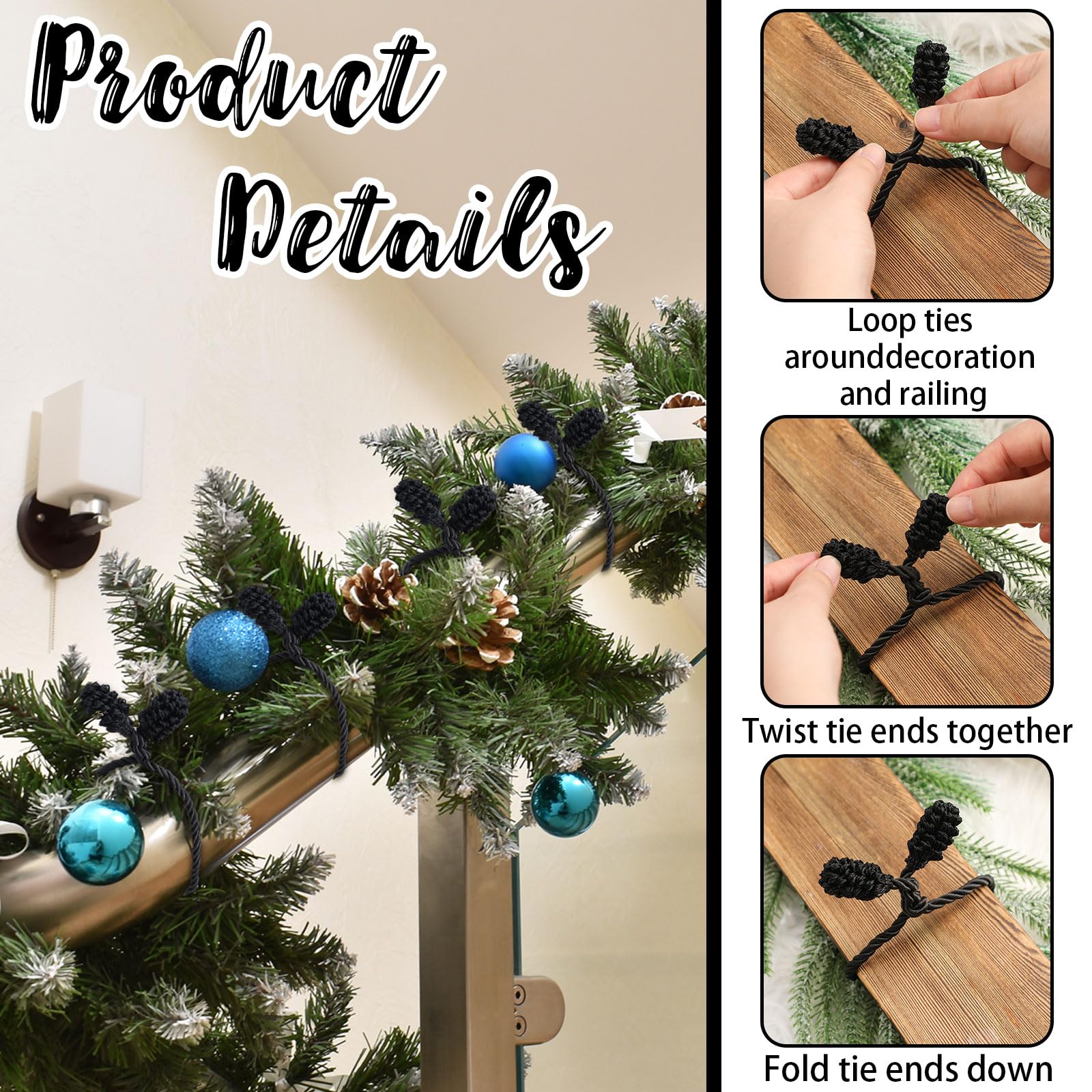 Shappy 12 Pieces Christmas Garland Ties for Banister Christmas Decorative Reusable Flexible Twist Ties for Garland Staircase Hom