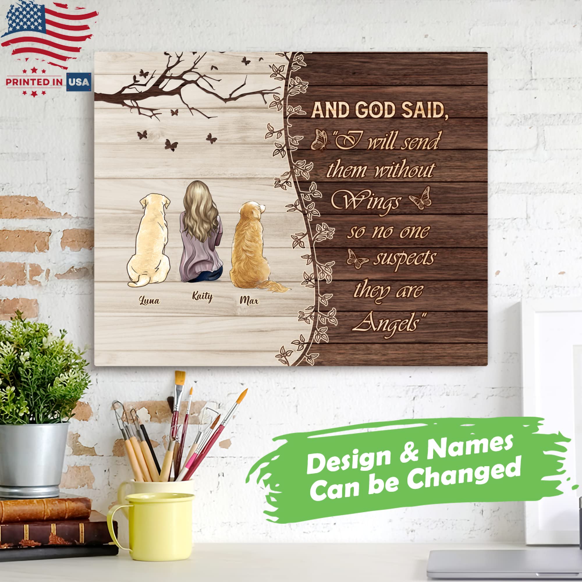 Gossby Custom A Girl And Her 2 Dogs Wrapped Canvas Wall Art - Personalized Mothers Day, Christmas, Birthday Gift Dog Mom, Dog Lo