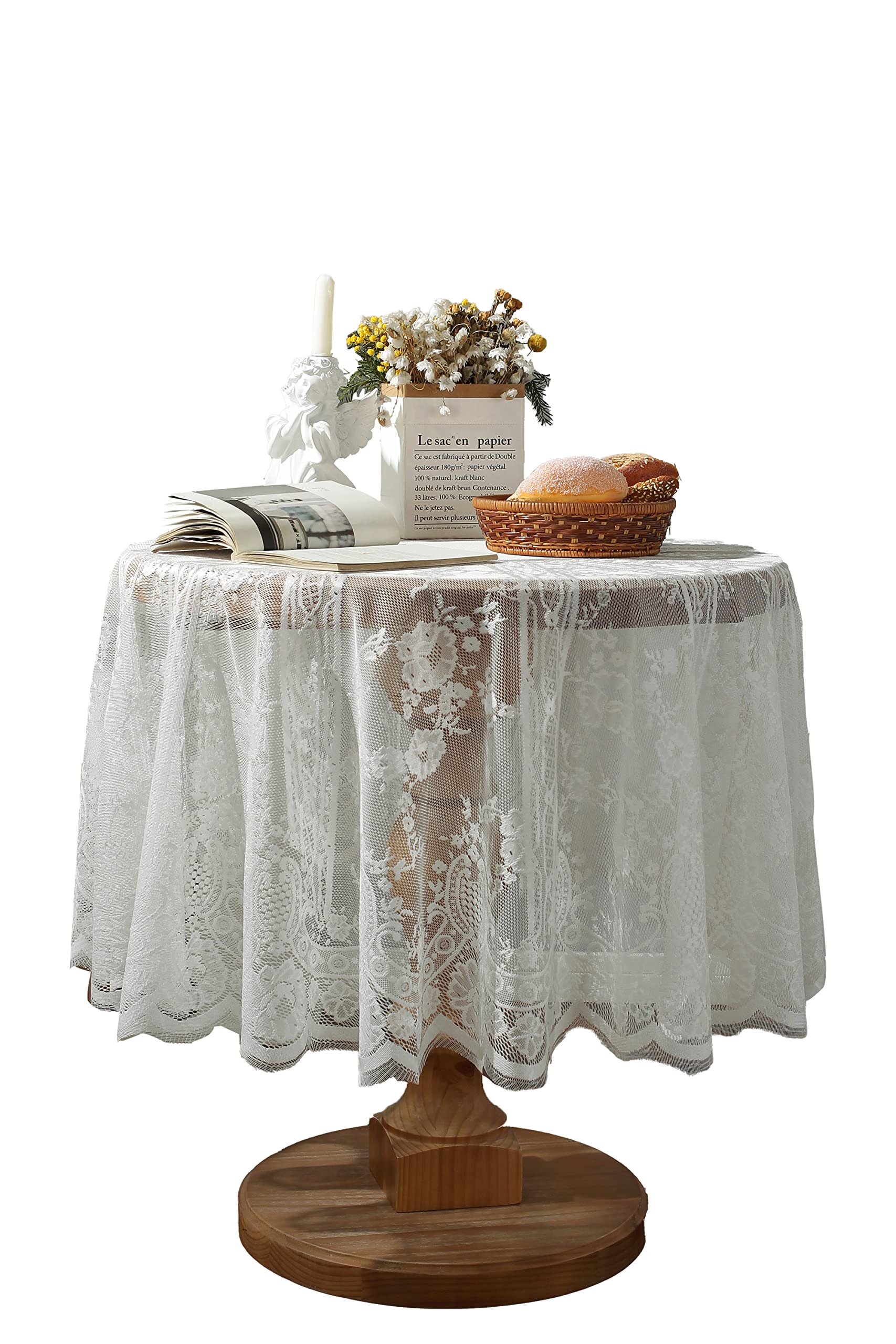 White Lace Tablecloth Embroidered Elegant Floral Patterns Table Cloth Round Overlay Table Cover For Wedding Party Holiday Long D