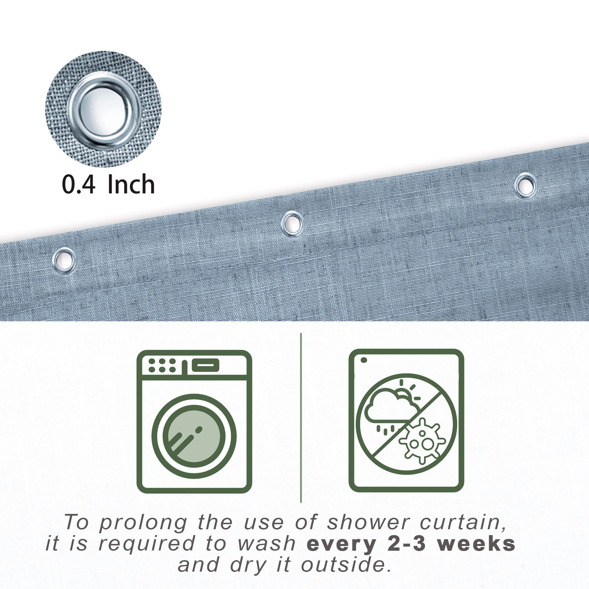 Koufall Grey Blue Shower Curtains For Bathroom Linen Fabric Stall Size Small Shower Curtain Liner With Hooks 36X72 Inch