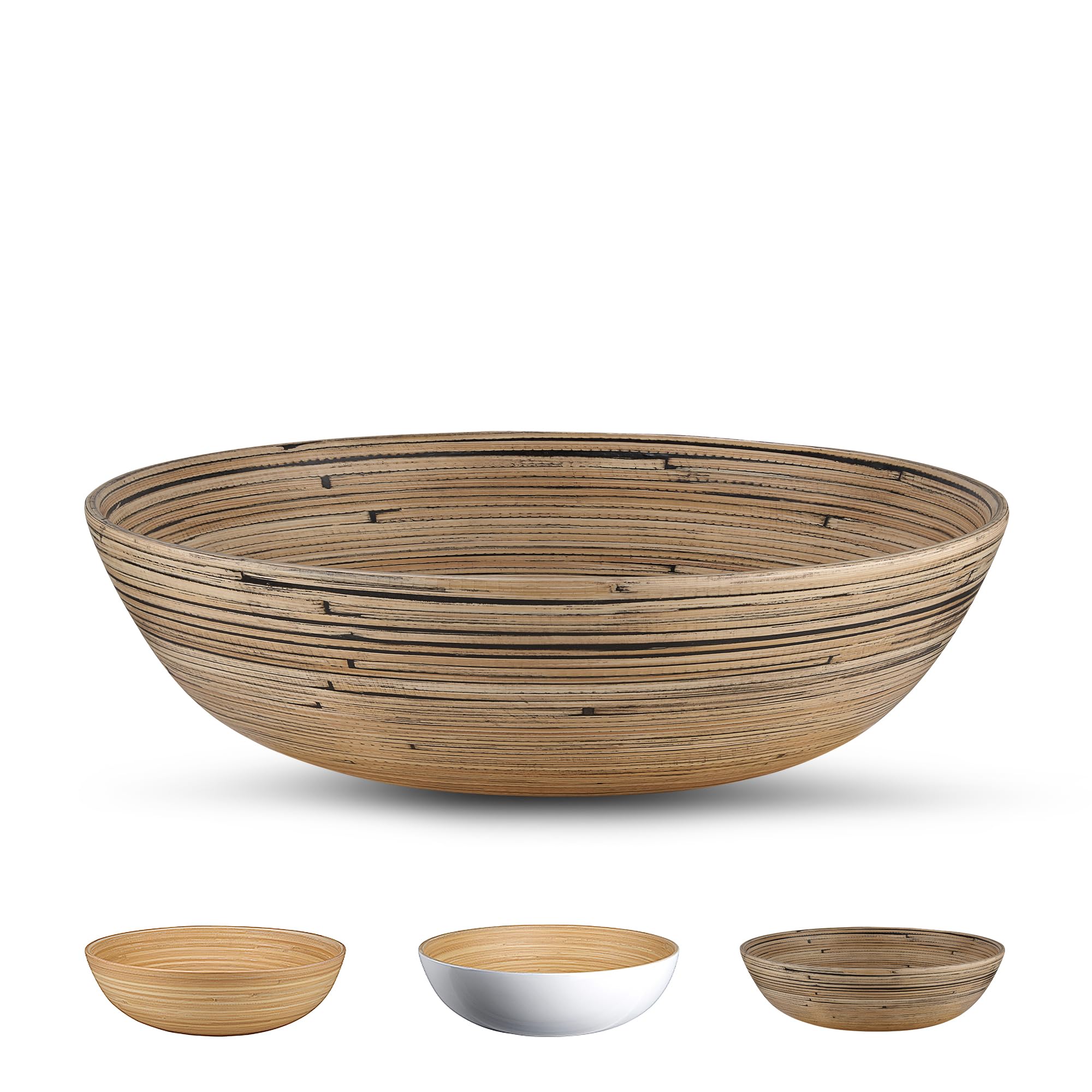 LEXA Bamboo Salad Bowl 12 Inch Extra Large Serving Bowl, Lightweight Popcorn Bowl or Chip Bowl for Party Snacks, Handcrafted Sal