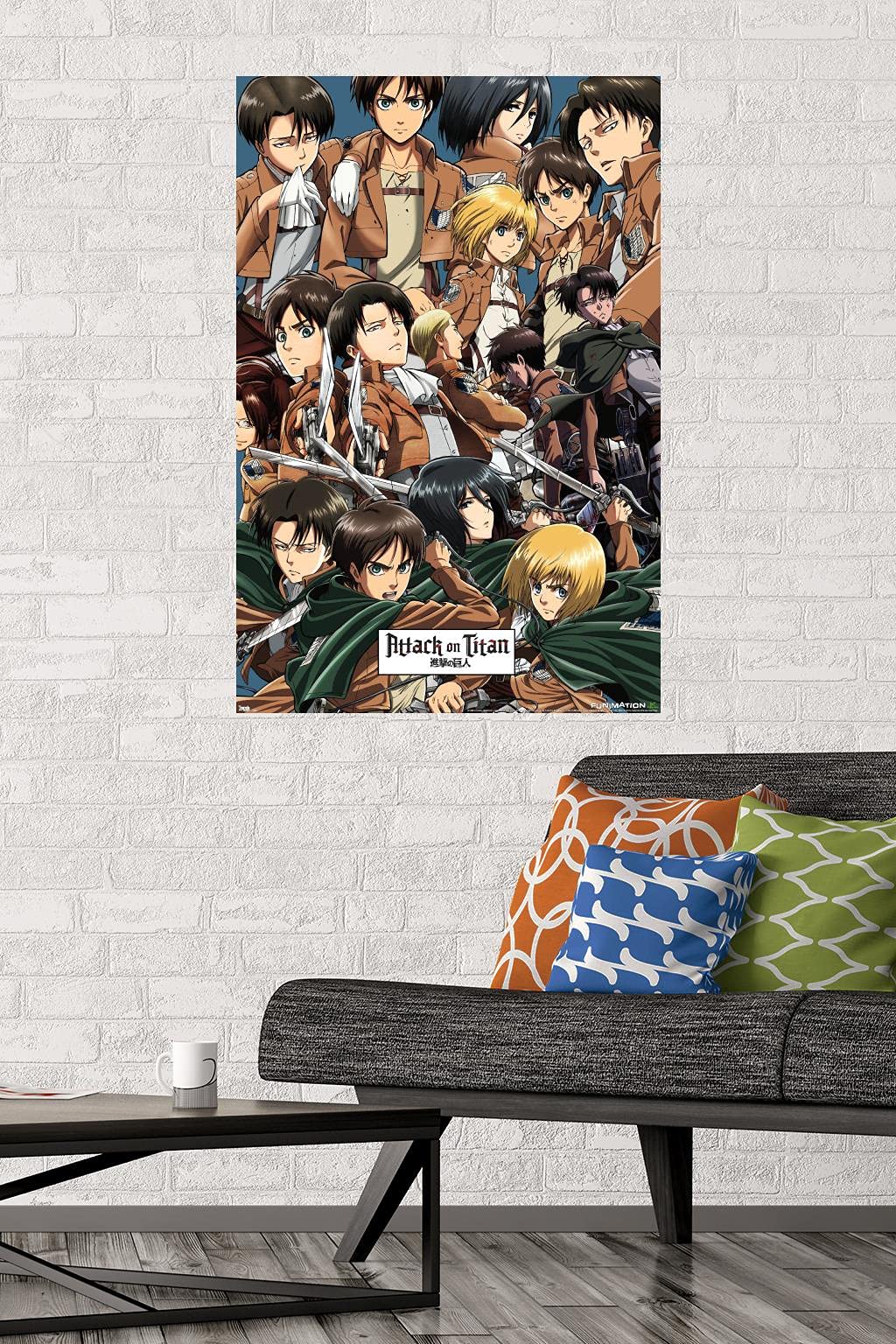 Trends International Attack On Titan - Collage Wall Poster, 22.375'' X 34'', Premium Poster & Mount Bundle
