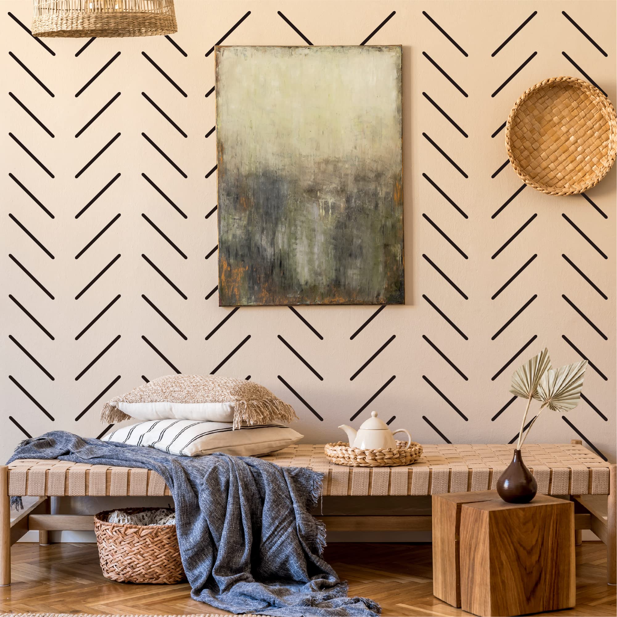 A Room with Black Line Vinyl Wall Decals  Peel and Stick Modern Boho Stickers  300 Stripes with a Reference Template for Sticking