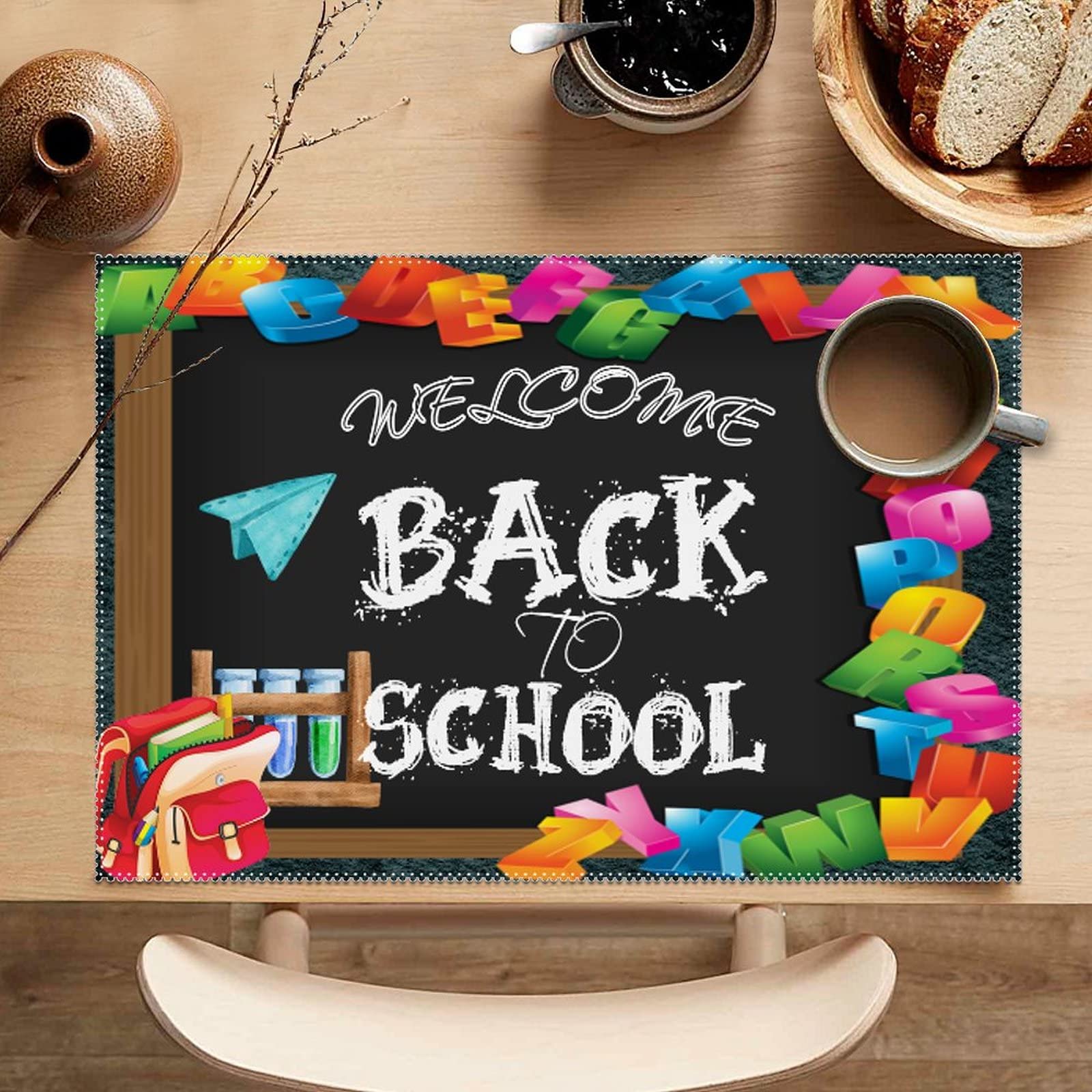 Welcome Back To School Placemat Set Of 4 Blackboard Pad Placemat Heat Resistant Washable Table Mats Non-Slip Stain Resistant Pad