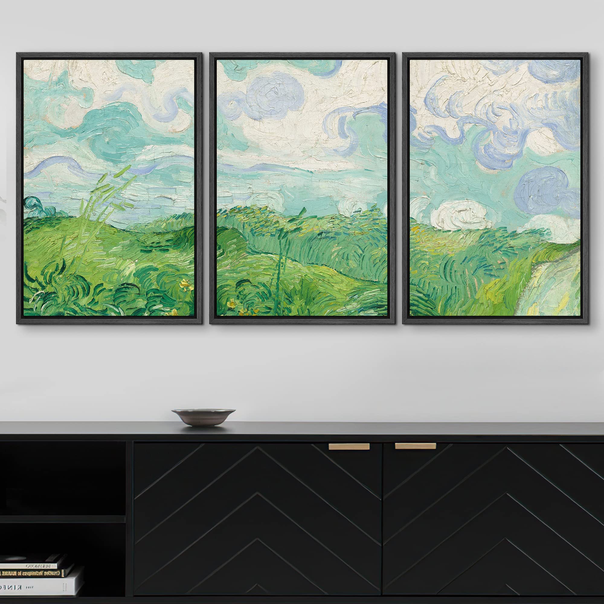 Wall26 Framed Canvas Print Wall Art Set Green Wheat Fields Vincent Van Gogh Classical Illustrations Fine Art Decorative Historic