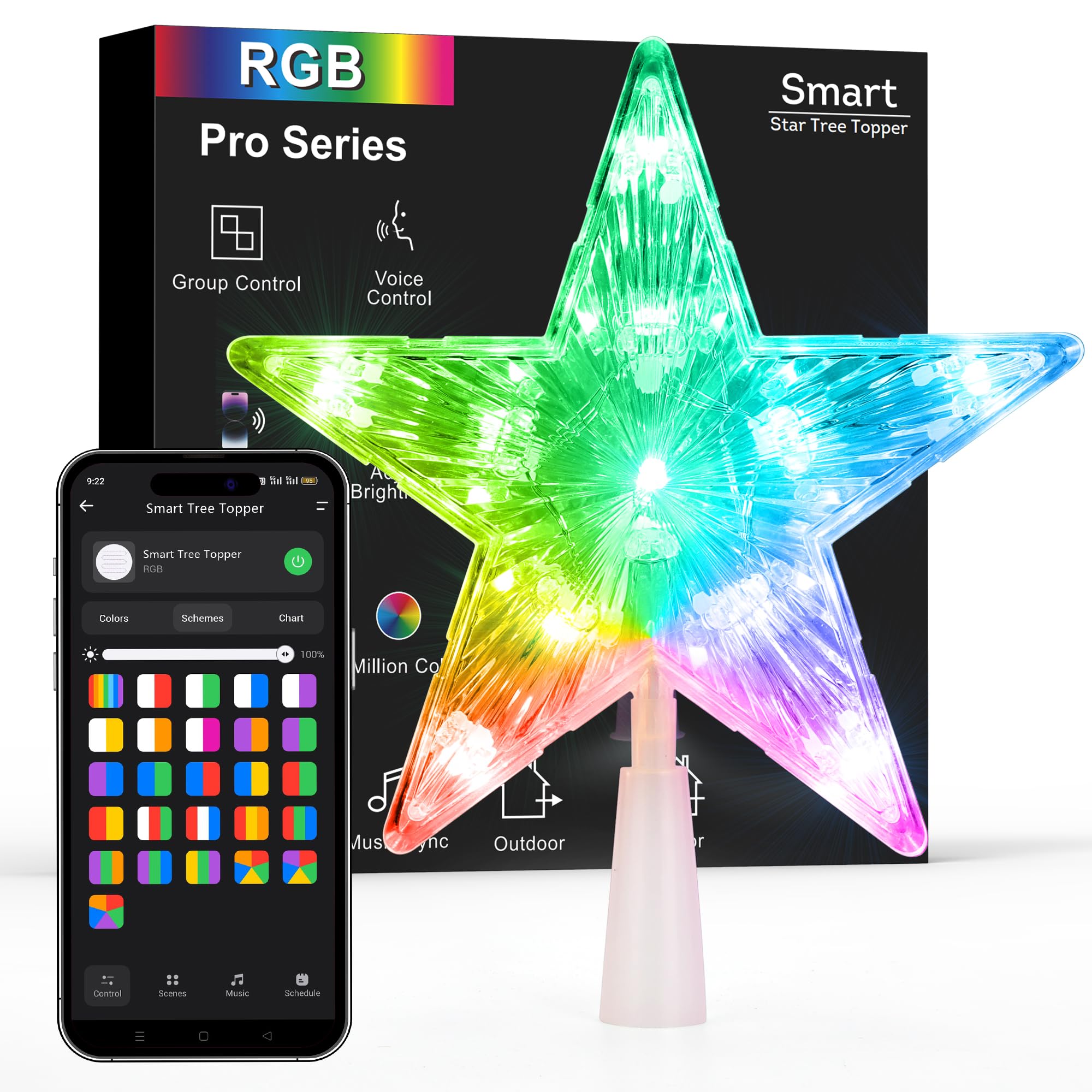 Brizled Smart Christmas Tree Topper, 7.5 11 LED Lighted Star Tree Topper, WiFi Voice Control Xmas Star, App Controlled RGB Color