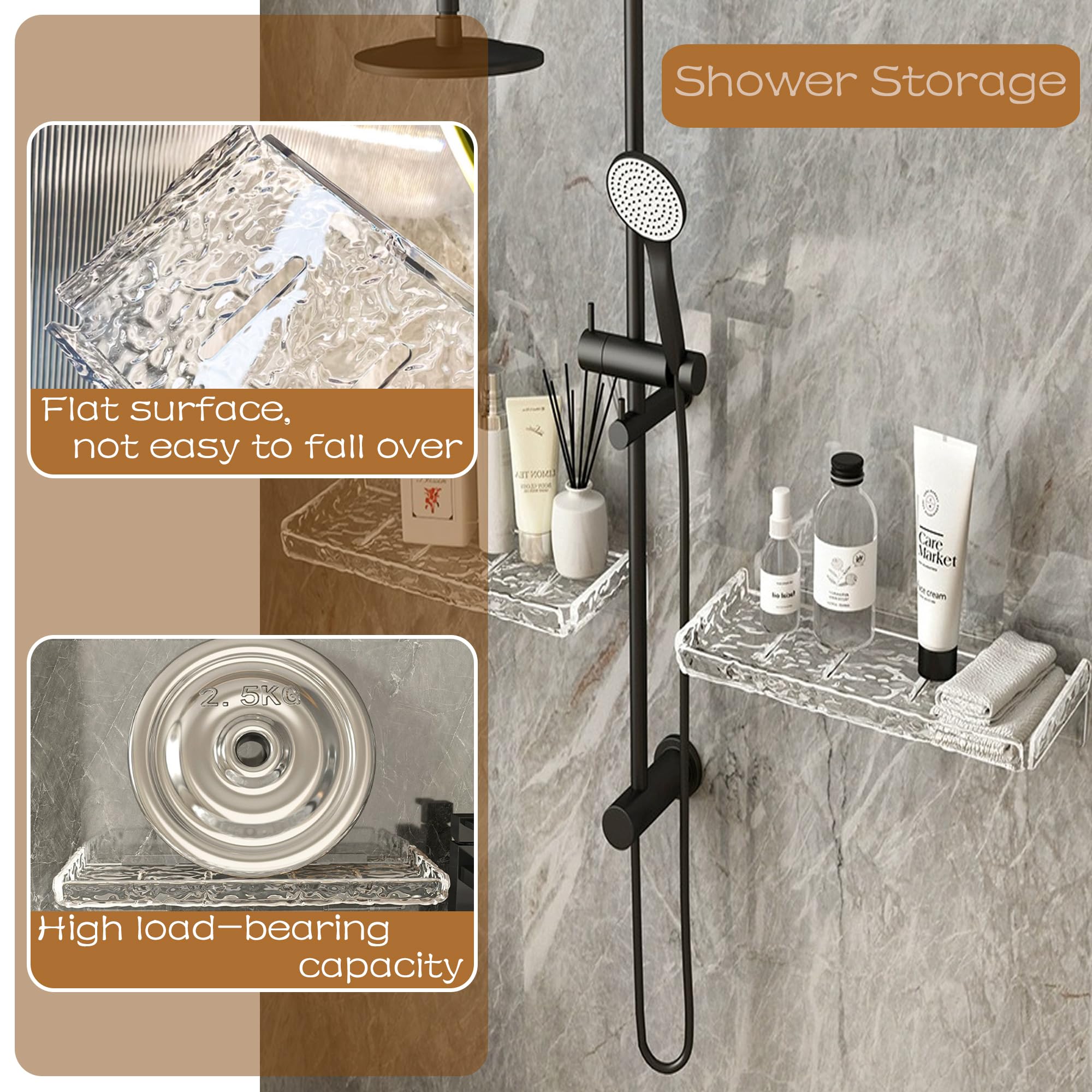 Yiezi 2 Piece Shower Organizer, Wall Floating Shelf, Clear Wall Mounted Organizer For Bathroom Storage And Moreacrylic No Drill