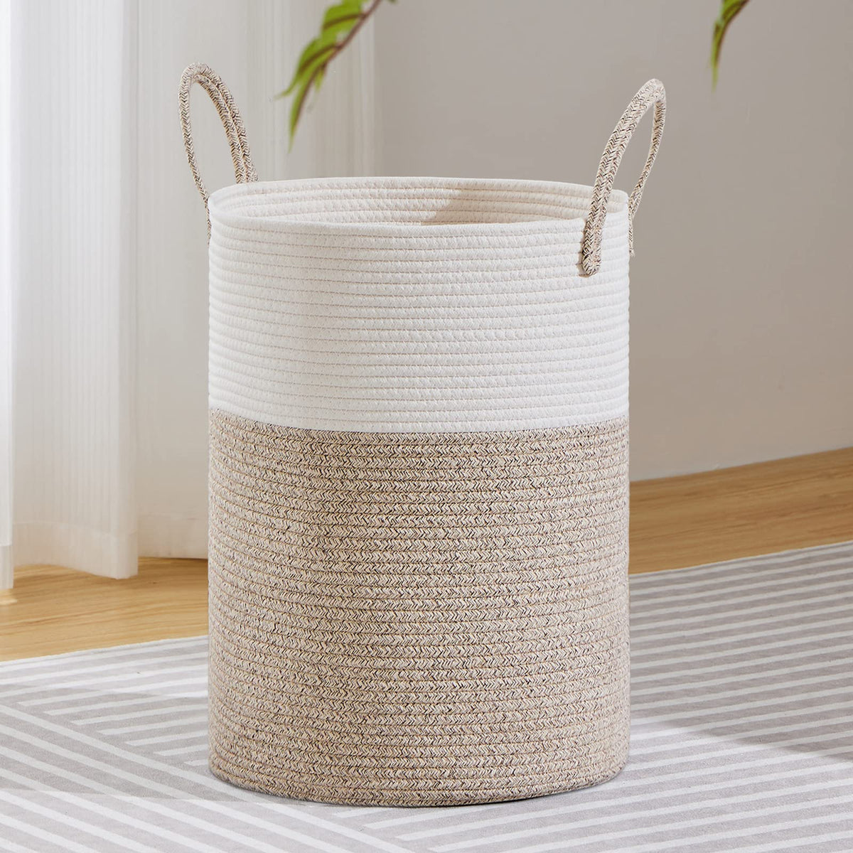 Viposco Large Laundry Hamper, Tall Woven Rope Storage Basket For Blanket, Toys, Dirty Clothes In Living Room, Bathroom, Bedroom