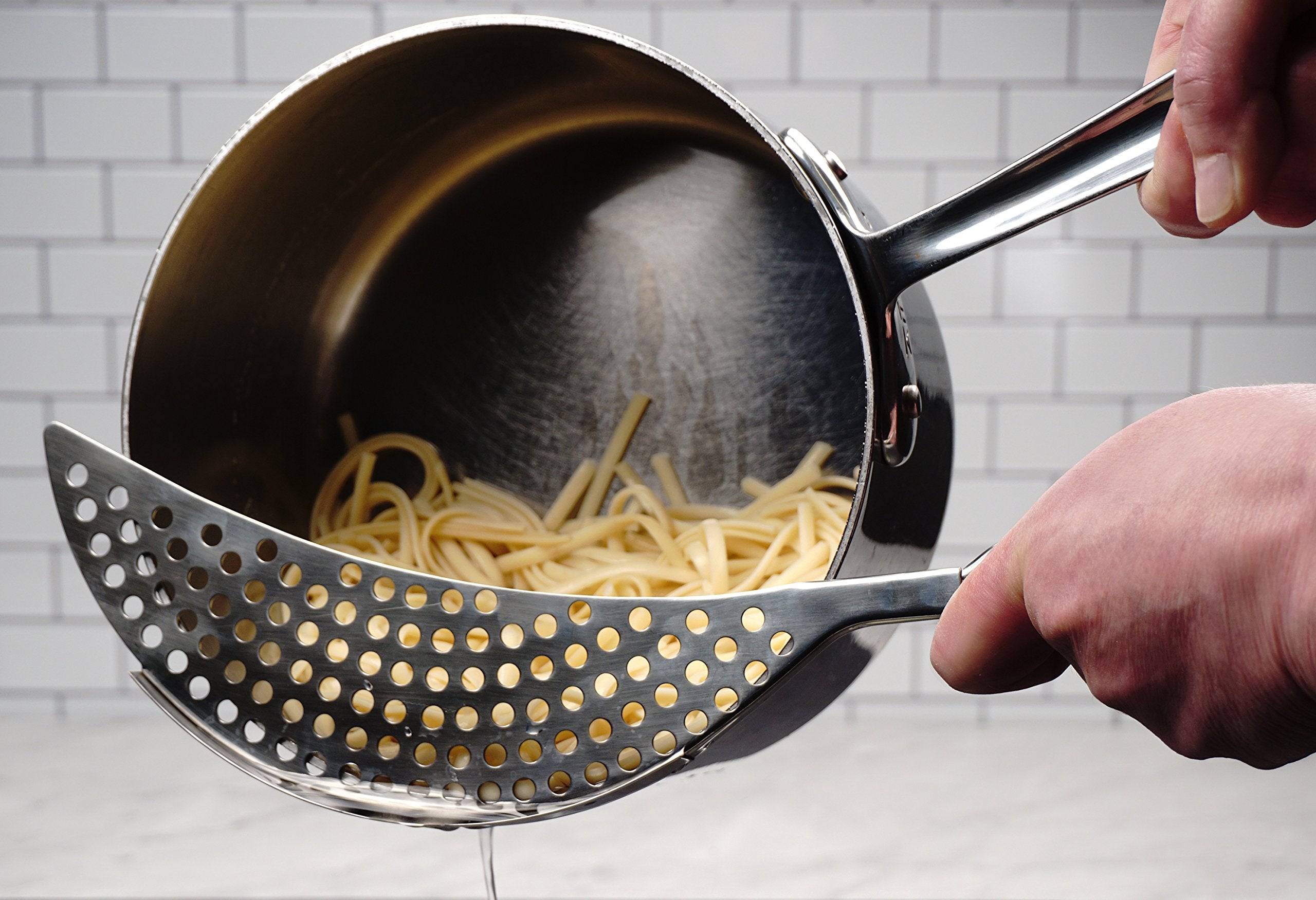 Rsvp International Endurance Collection Pierced Crescent Pot Strainer, 14X75X2X75, 18/8 Stainless Steel