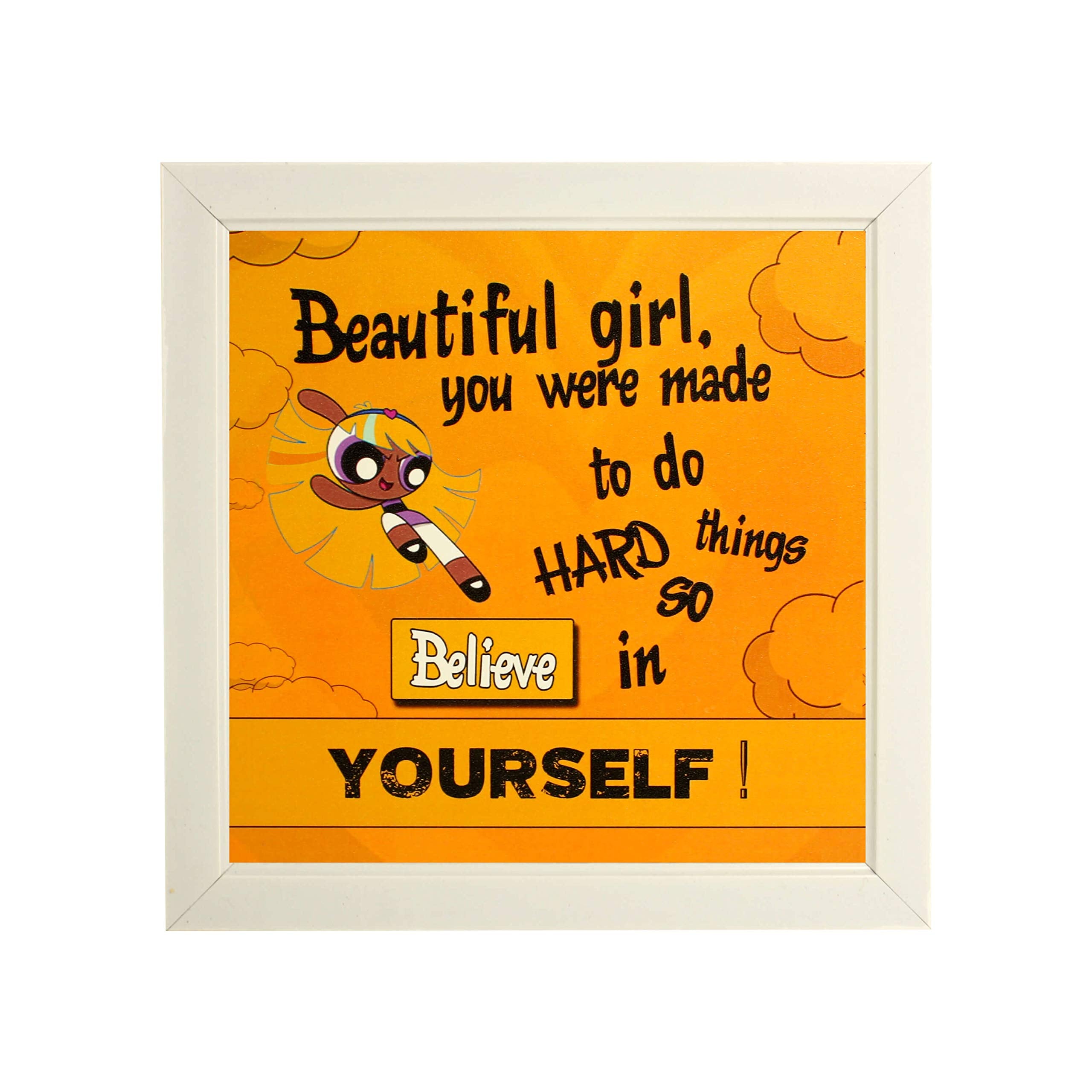 Indianara Set of 4 Girl Kids Motivational Quotes Paintings (2512) without glass 9.5 x 9.5 inch each