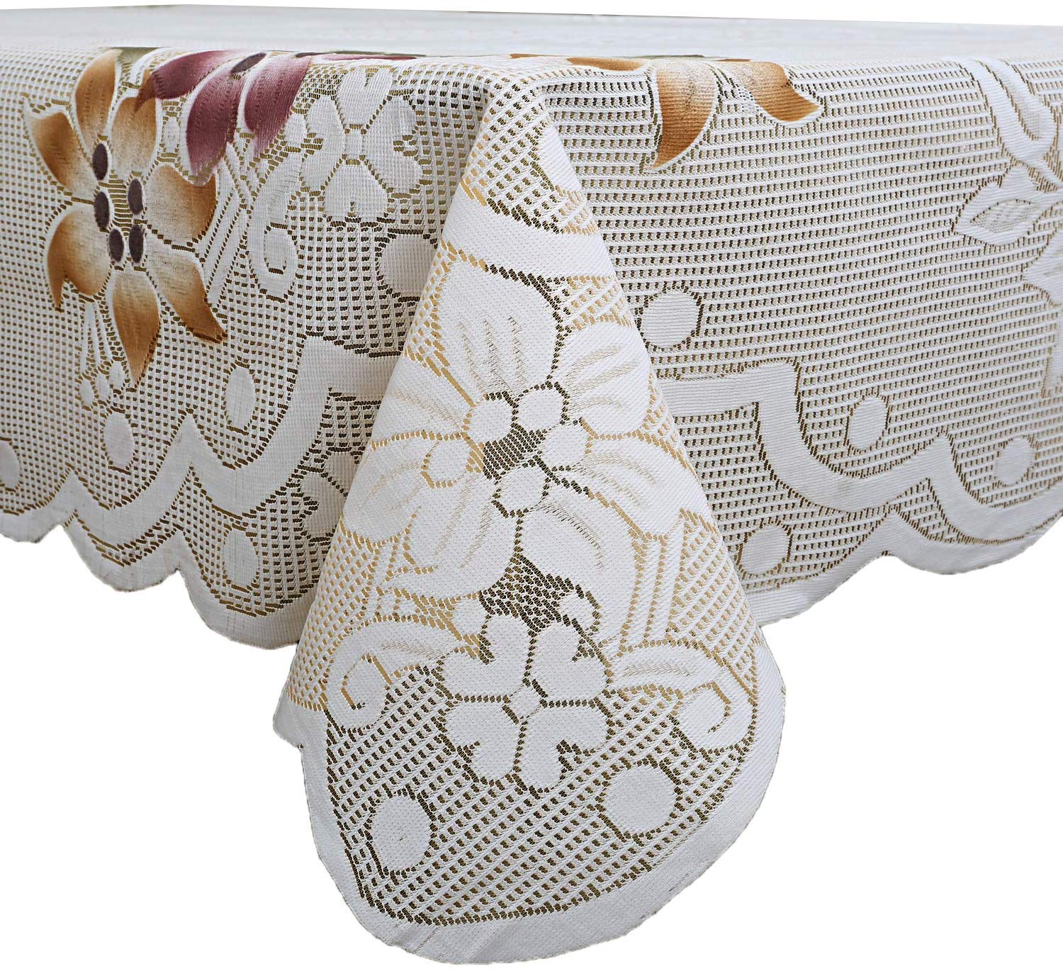 Kuber Industries Floral Cotton 6 Seater Dinning Table Cover - Cream