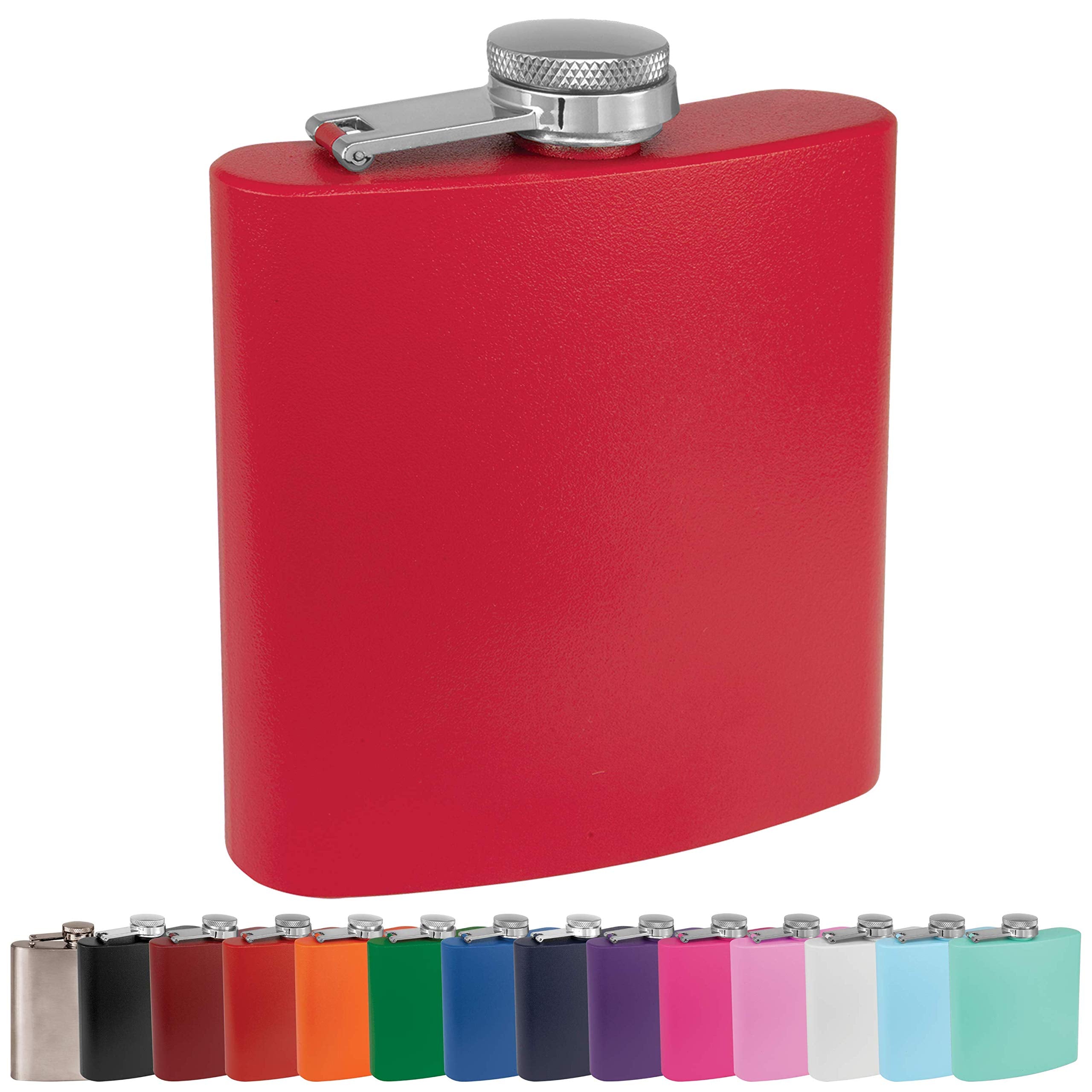 Clear Water Home Goods - 6 Oz Powder Coated Stainless Steel Hip Flask - Wedding Party - Groomsman - Bridesmaid (Matte Red, 1)