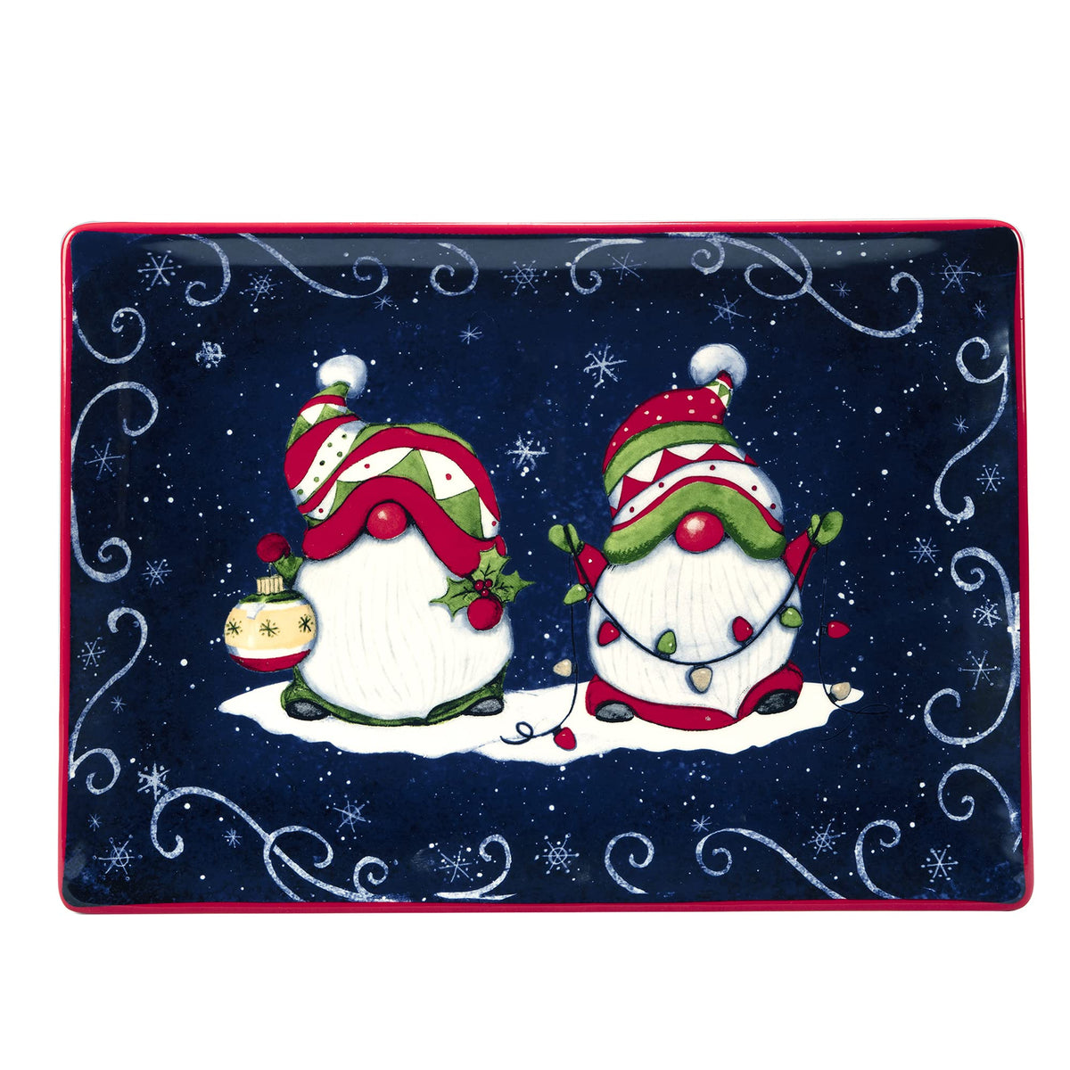 Certified International Holiday Magic Gnomes Rectangular Serving Platter, 14'' X 10'', Multicolor, Large