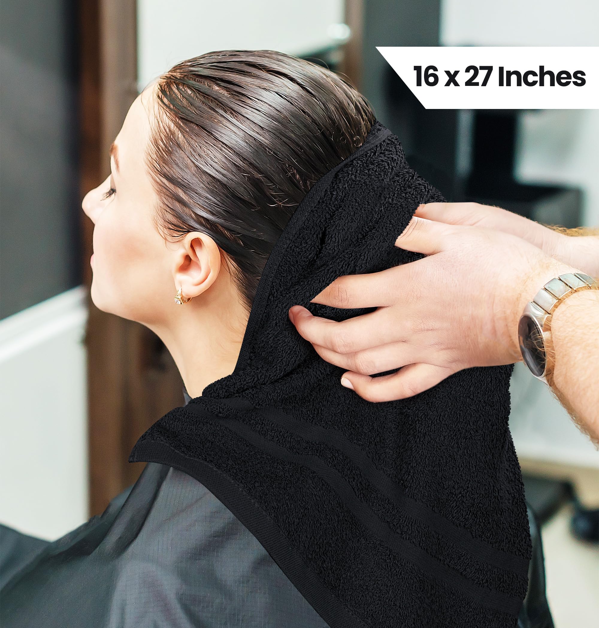 Utopia Towels - Cotton Bleach Proof Salon Towel (16x27 inches) - Bleach Safe Gym 100% Cotton Hand Towel (24 Pack, Black)
