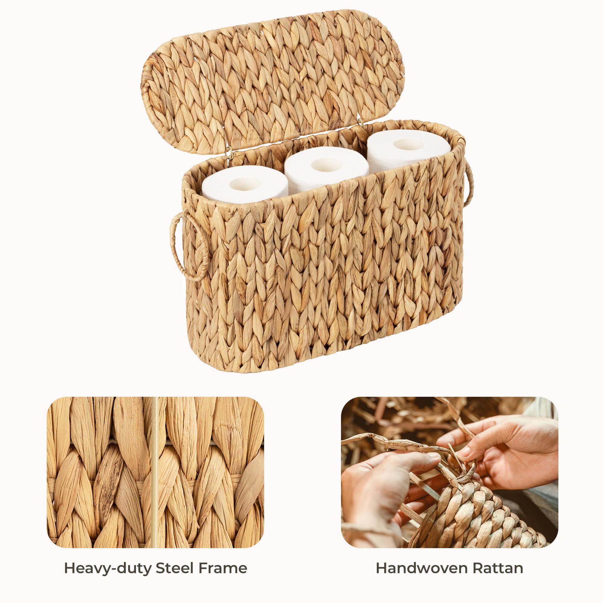 StorageWorks Toilet Paper Storage with Lid, Toilet Paper Storage Holder for 6 Regular Rolls, Wicker Basket for Bathroom, Natural
