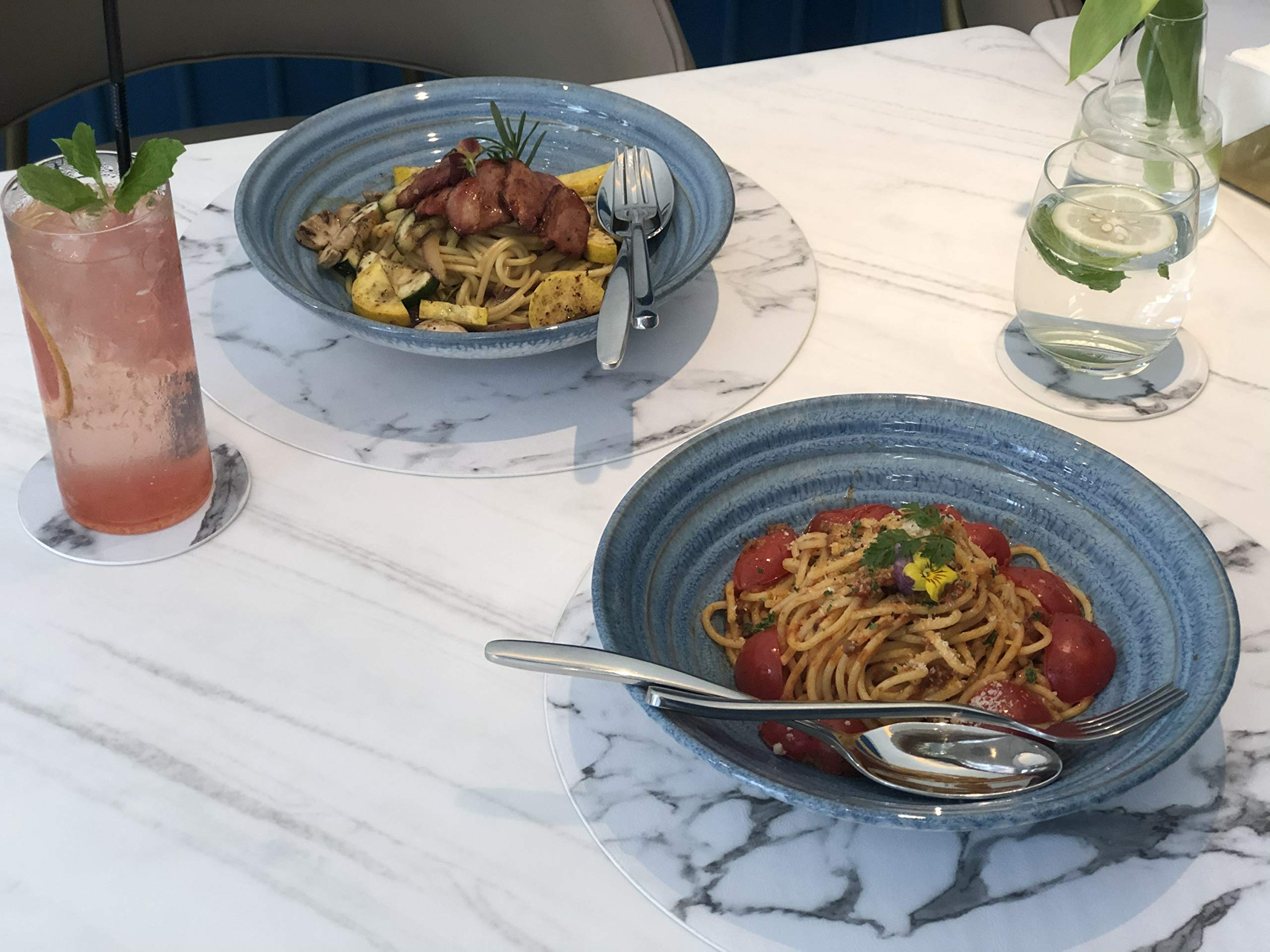 Set Of 8 Marble Round Placemats And Coasters, Faux Leather Waterproof Table Mats, Easy To Wipe Off For Kitchen Dining Round Tabl