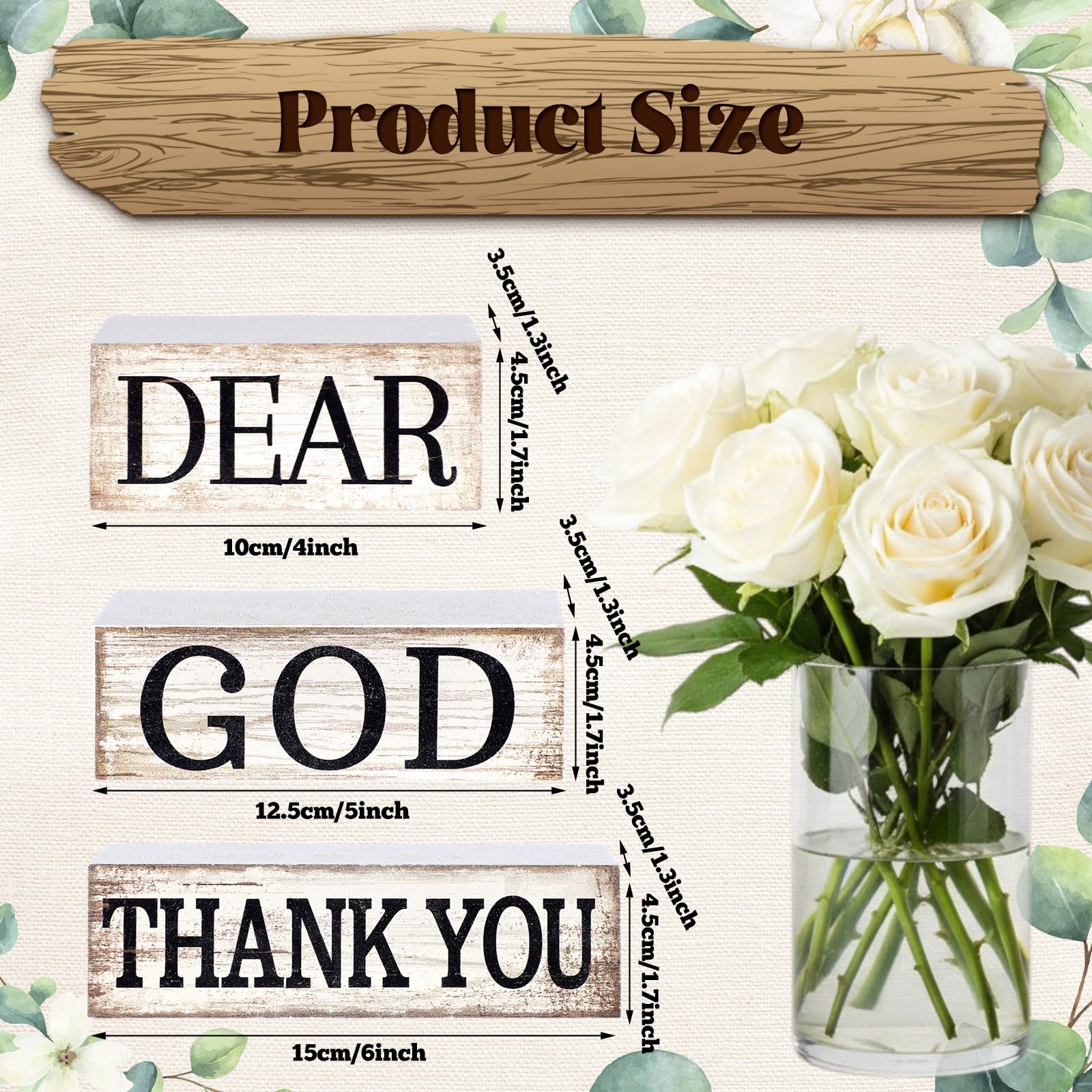 CroBlissful 4 Pcs Farmhouse Wooden Tabletop Decor Inspirational Christian Table Sign Bible Verse Wooden Decor Dear God Thank You