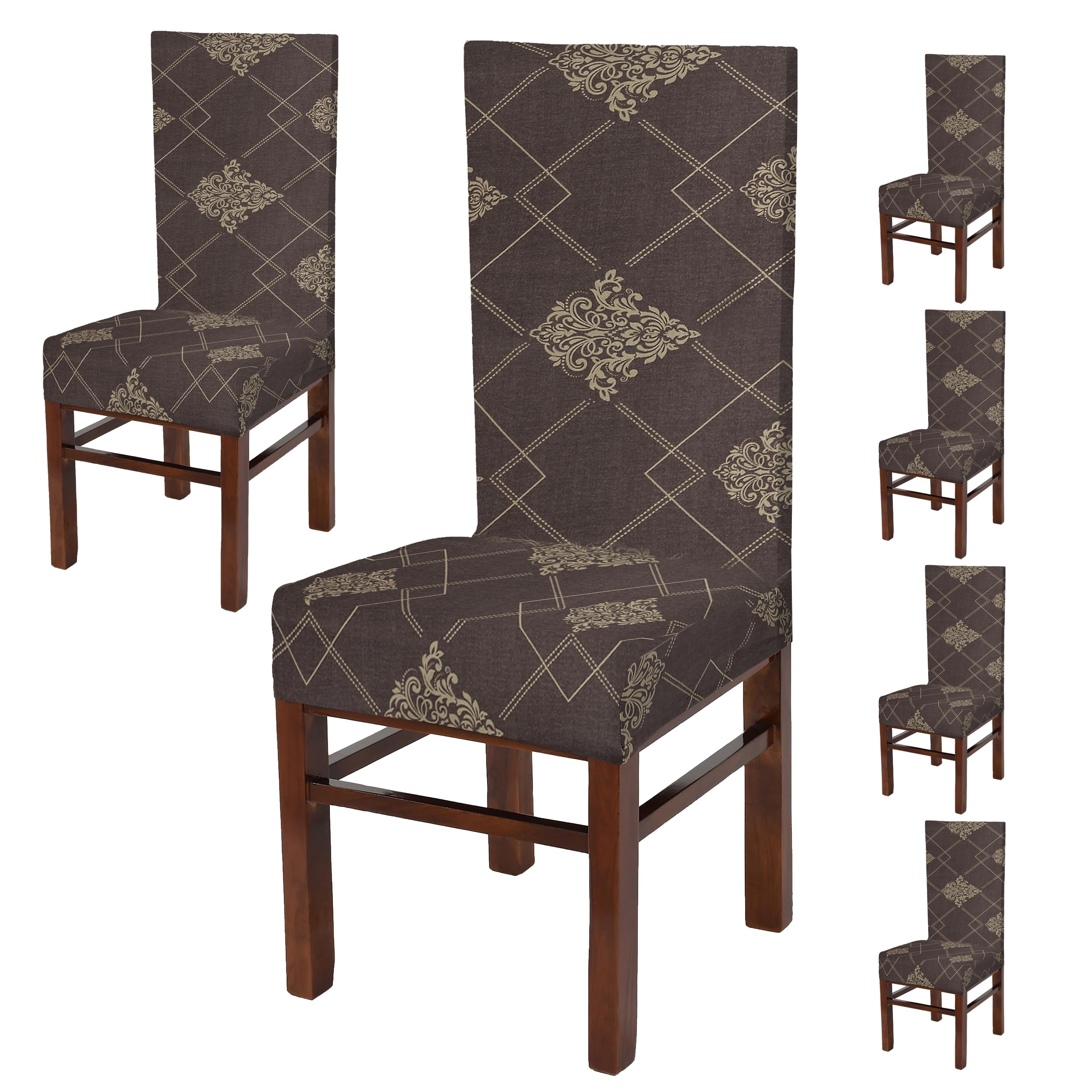 Yellow Weaves Elastic Stretchable Dining Chair Cover, Removable Washable Elastic Floral Printed Dining Chair Covers (Set Of 6, B