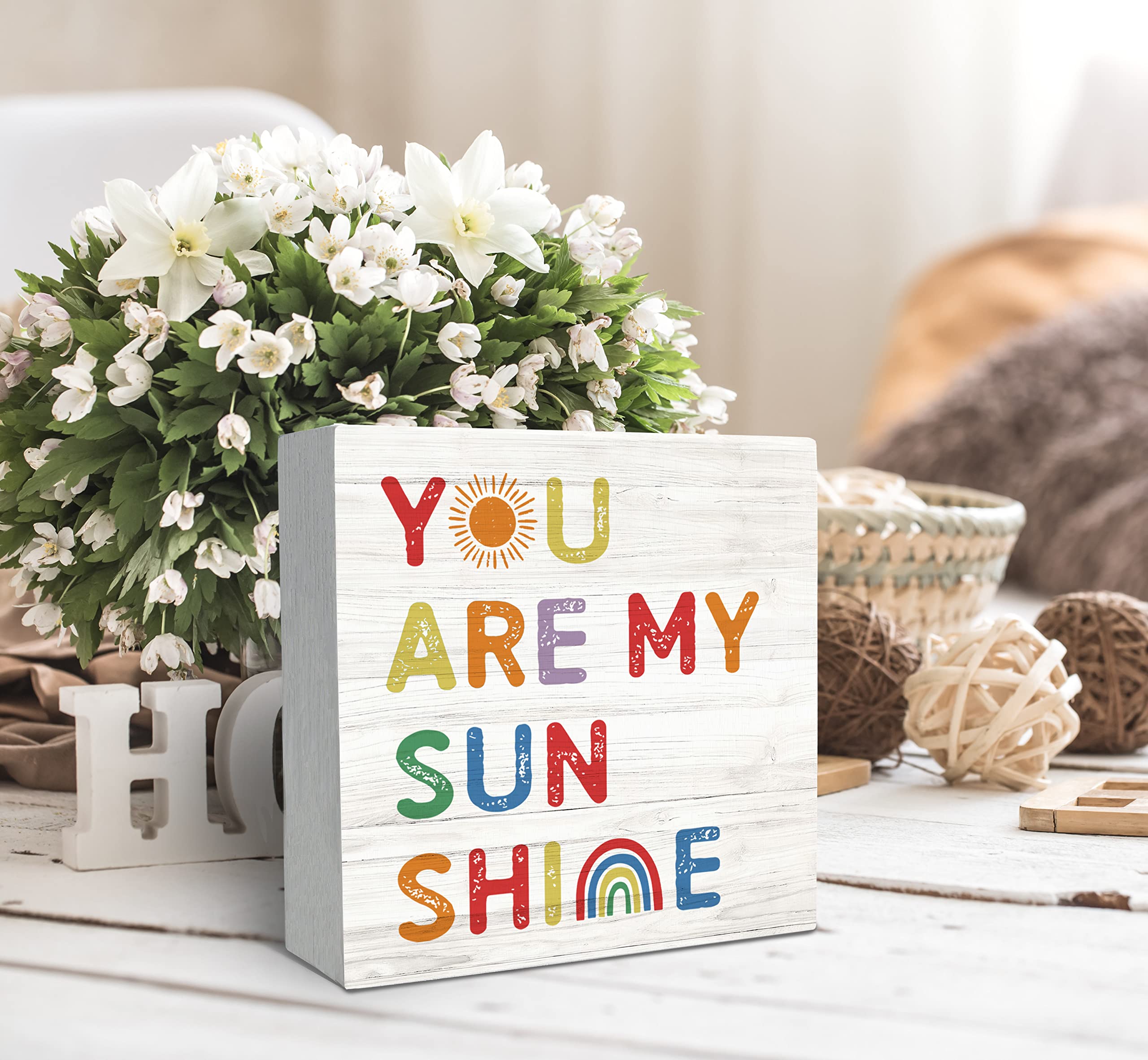 SRADMO You are My Sunshine Rainbow Sun Wood Box Sign Desk Decor