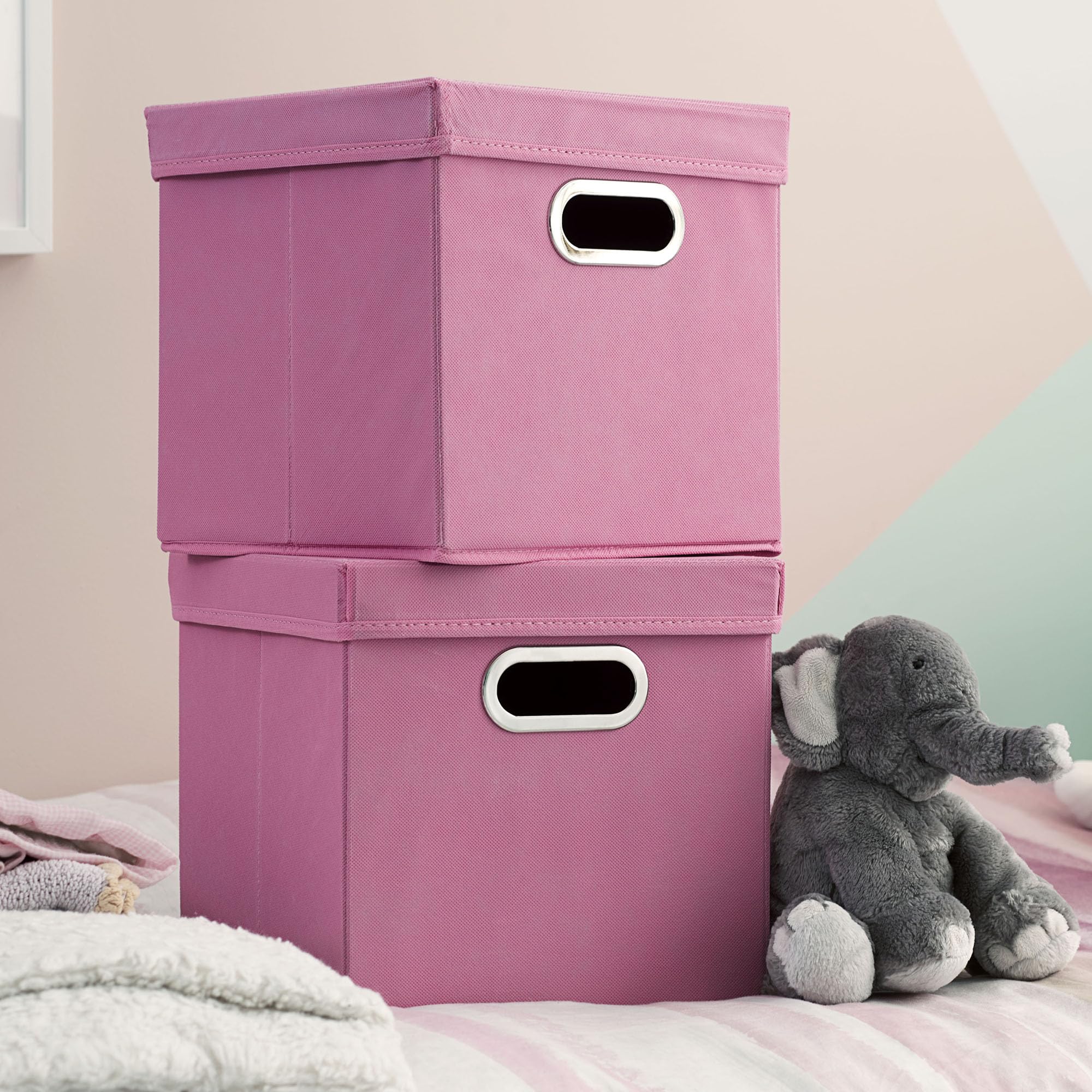 Household Essentials Cube Set With Lids, Pink, 2-Pack
