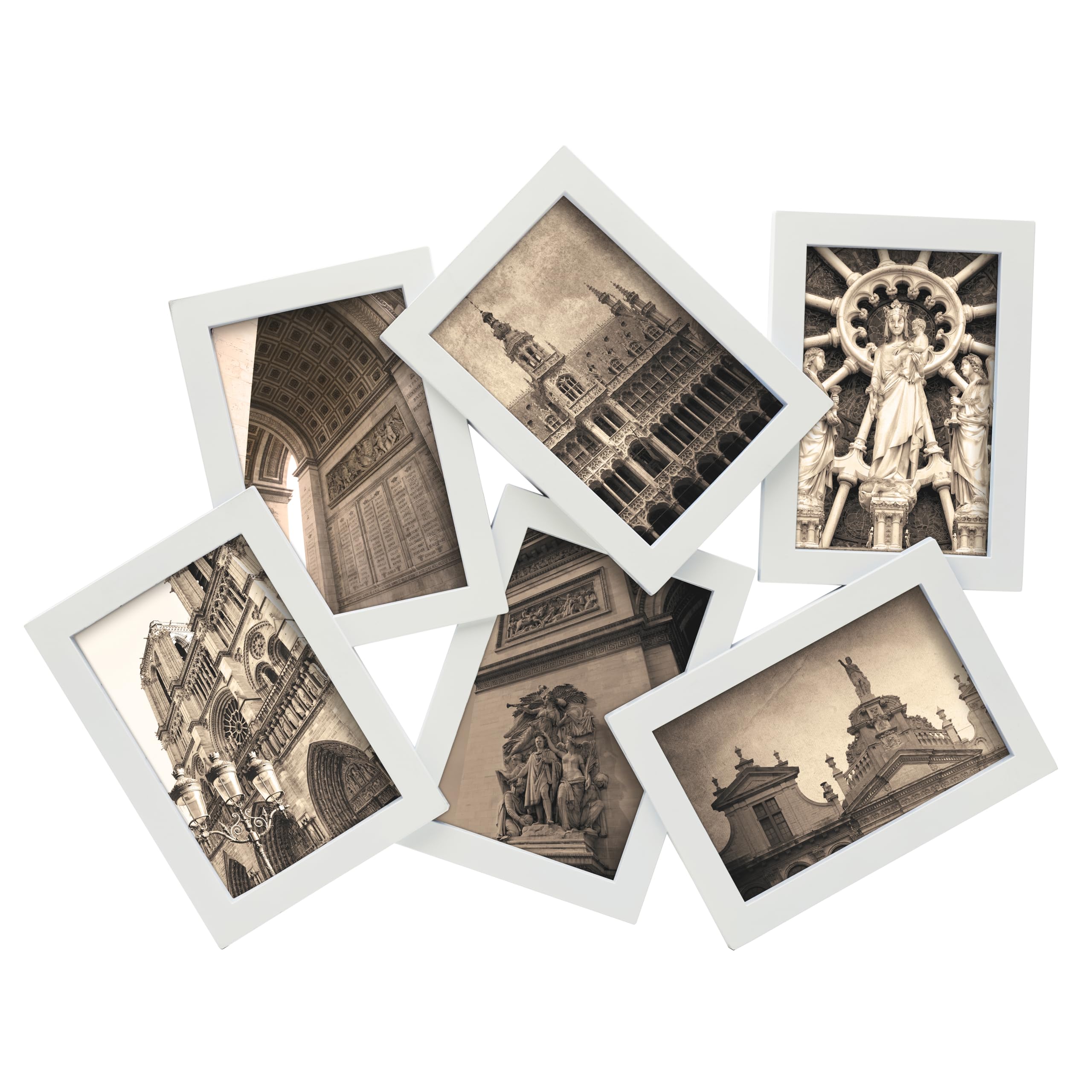 Melannco 18 x 15 Inch 6 Opening Jumble Photo Collage Frame, Displays Six 4x6 Inch Photos, White