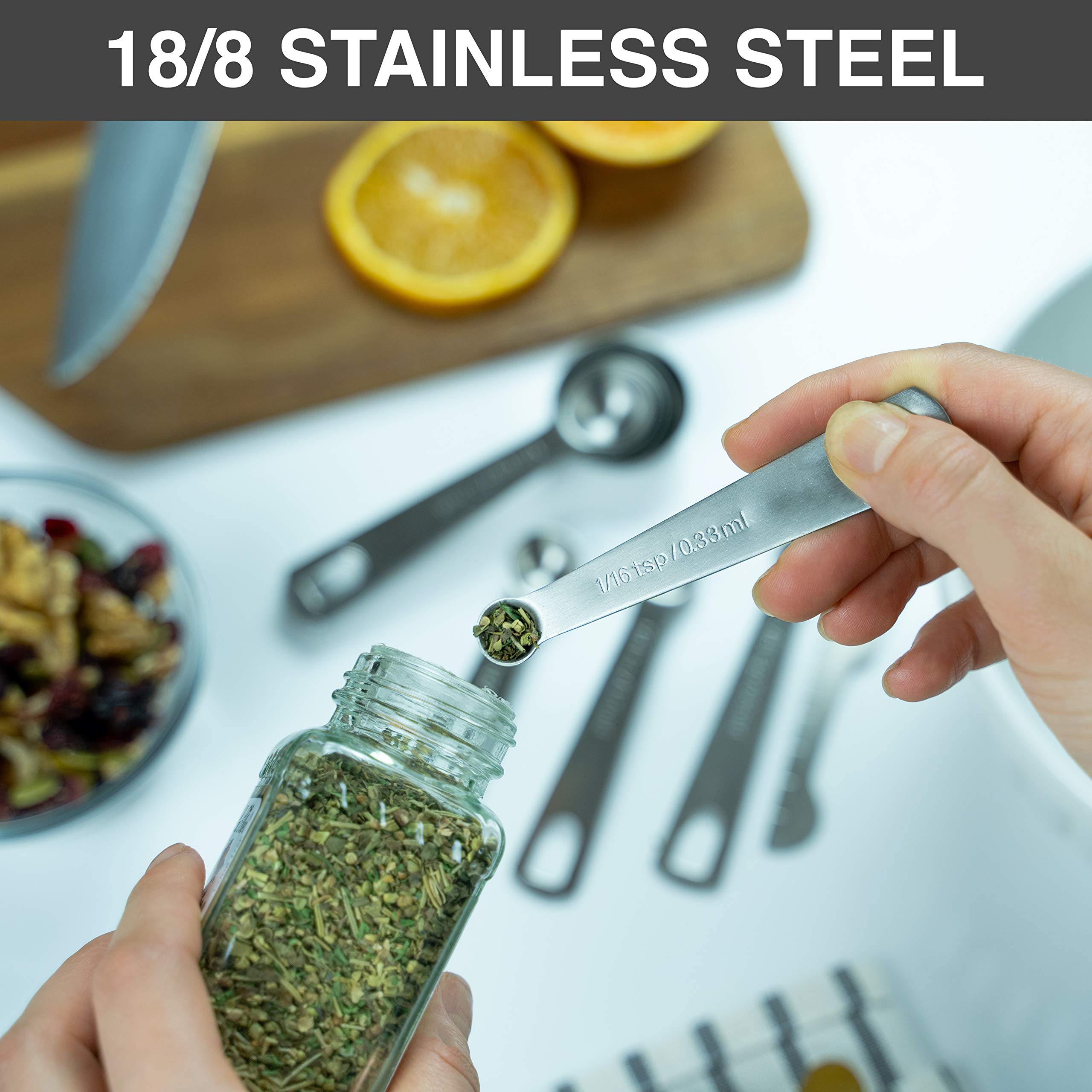 Balci - 9 Measuring Spoons, Heavy Duty 18/8 Premium Stainless Steel Measuring Spoons Set, Spoons With Us And Metric Measurements