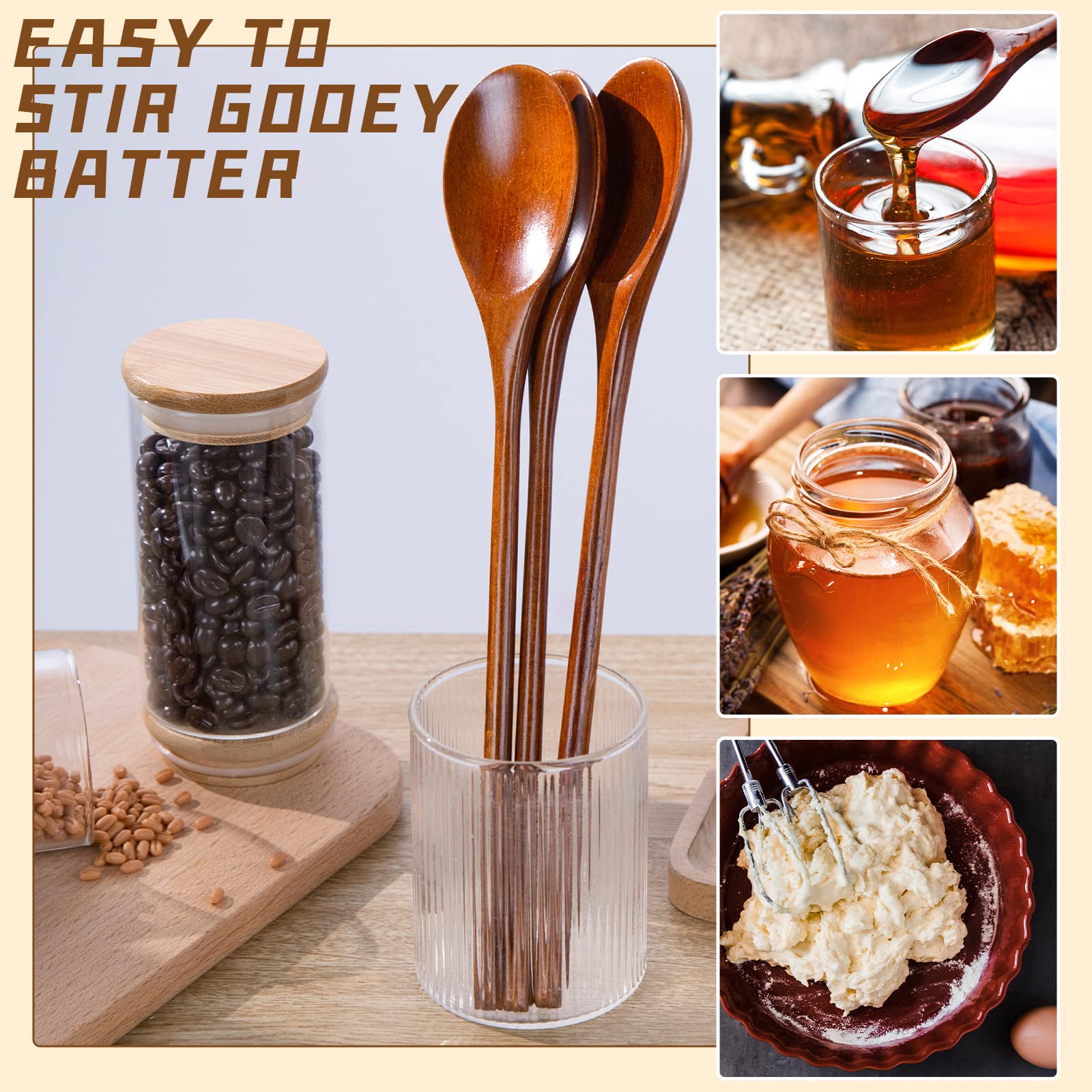 Hansgo Wooden Spoons For Eating, 6Pcs 12 Inch Wood Soup Spoons Long Handle Spoons Table Spoon Serving Spoons With Japanese Style