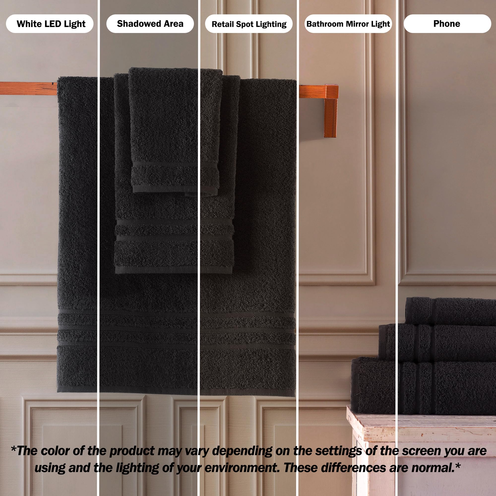 Hawmam Linen Black Hand Towels 4-Pack - 16 x 29 Turkish Cotton Premium Quality Soft and Absorbent Small Towels for Bathroom