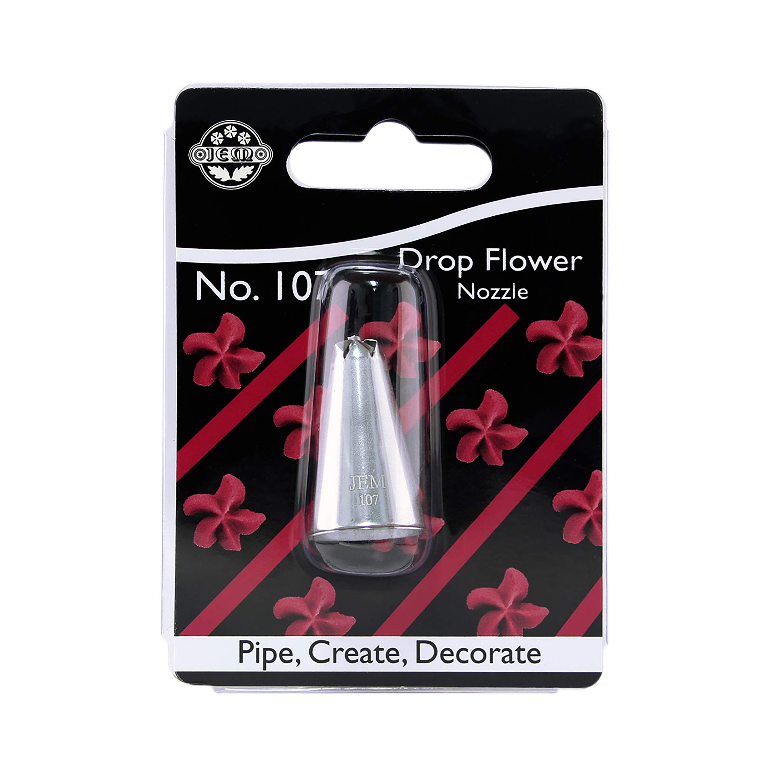 Jem Enterprises Drop Flower Piping Nozzle Cake Decorating Tip #107, Standard, Silver