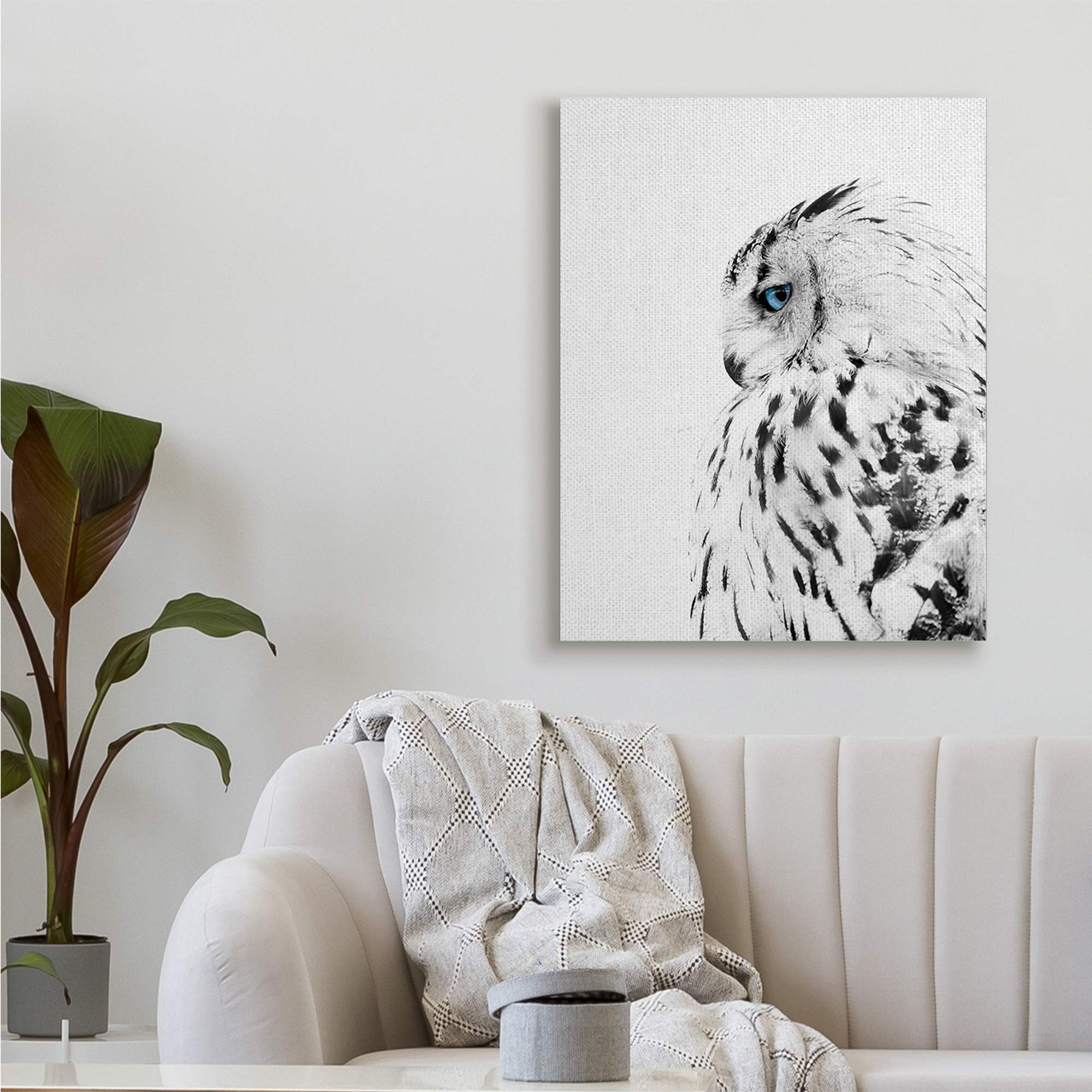 Stupell Industries Snow Owl White Feathers Peering Blue Eyes, Design By Design Fabrikken