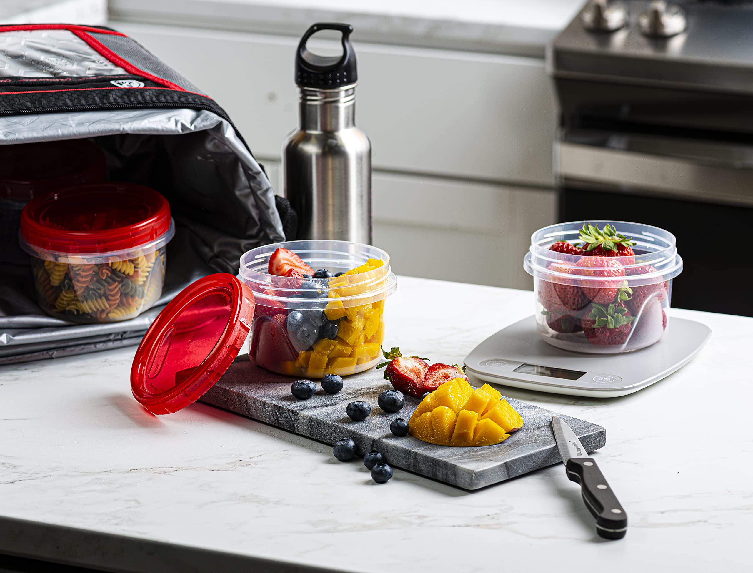 Elegant Disposables (16 Ounce 20 Pack) Twist Cap Containers Clear Bottom With Red Top Screw On Lids Twist Top Food Storage Freez