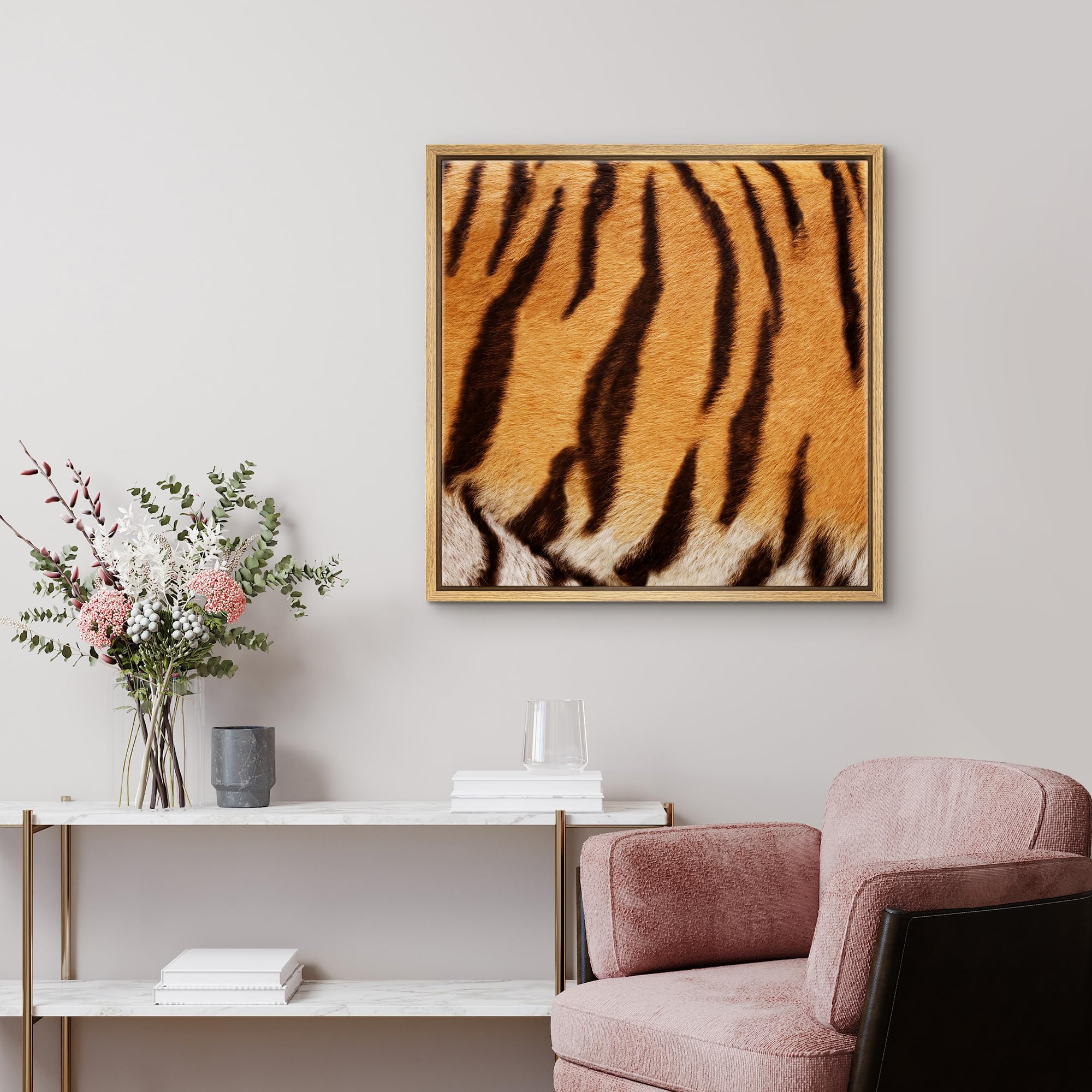 Wall26 Framed Framed Canvas Prints Wall Art Framed Framed Canvas Prints Wall Art - Tiger Fur/Skin Texture - 24''X24'' Natural