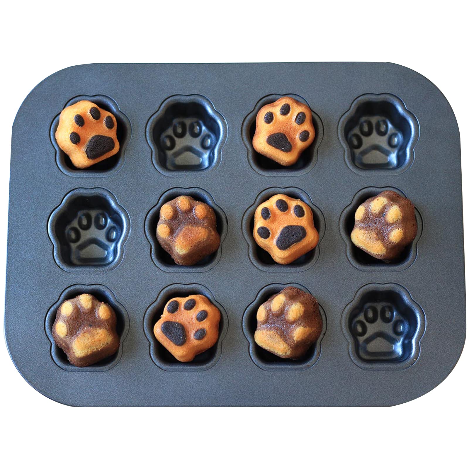 Elesinsoz 12 Cup Mini Dog Cat Paw Print Shaped Madeleine Baking Pan Nonstick Frozen Puppy Treat Cookie Biscuit Cupcake Muffin Ca