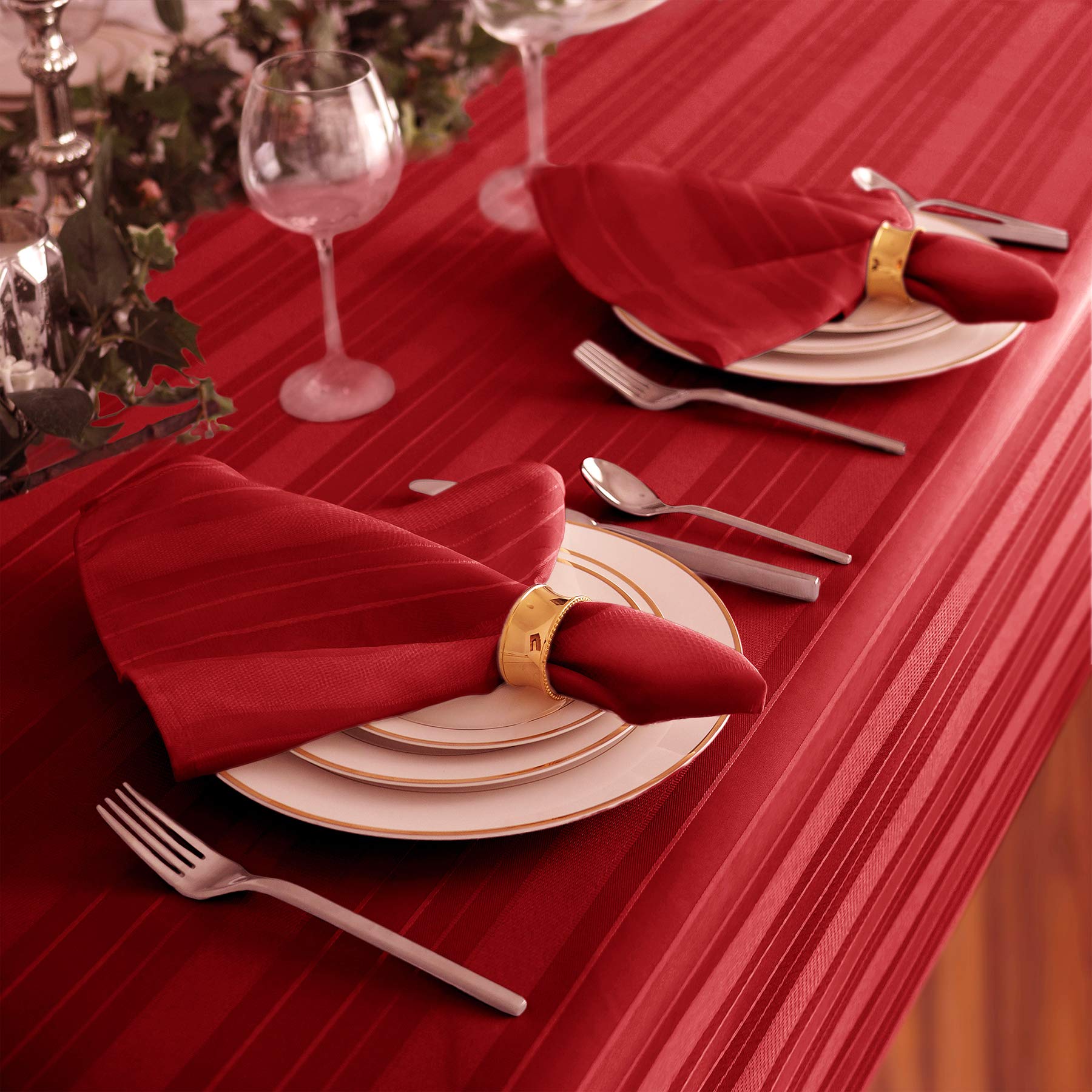 Newbridge Christmas Satin Stripe No-Iron Soil Resistant Fabric Holiday Tablecloth - 60 X 102 Oblong, Red
