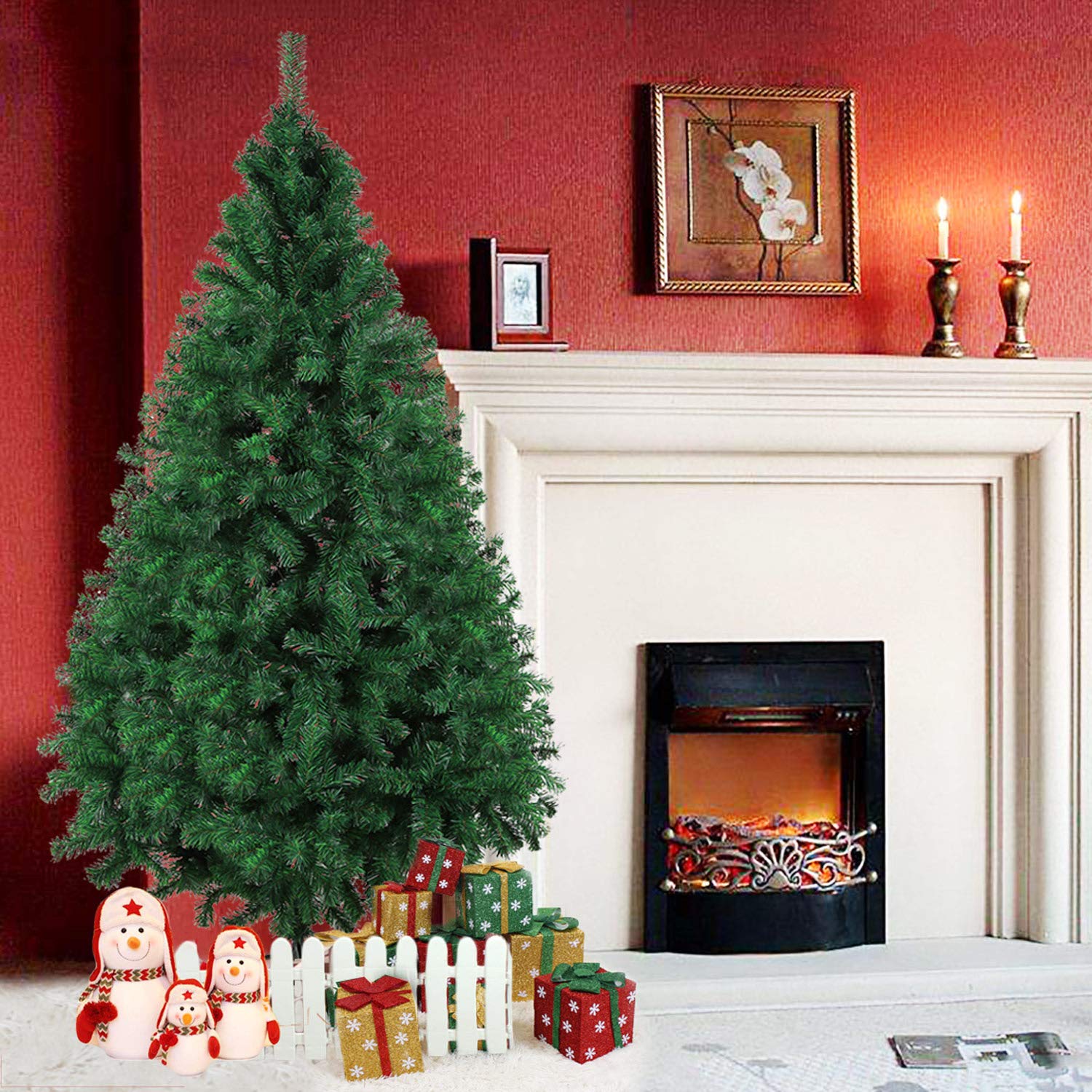 Dporticus 7 Foot Eco-Friendly Artificial Christmas Pine Tree with Solid Metal Legs 1000 Tips Full Tree (Green)