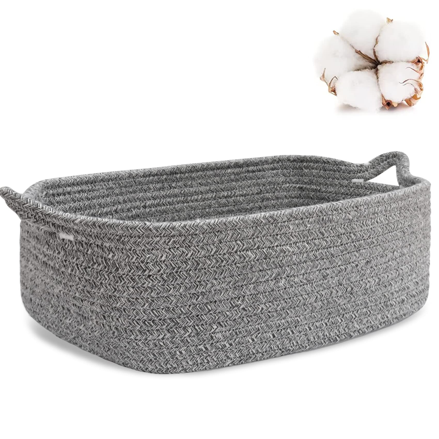 Abenkle Rope Storage Basket, 13.5''X 10''X 5'' Cotton Woven Dog Cat Toy Bins, Cube Soft Baskets With Handles, Decorative Shelves