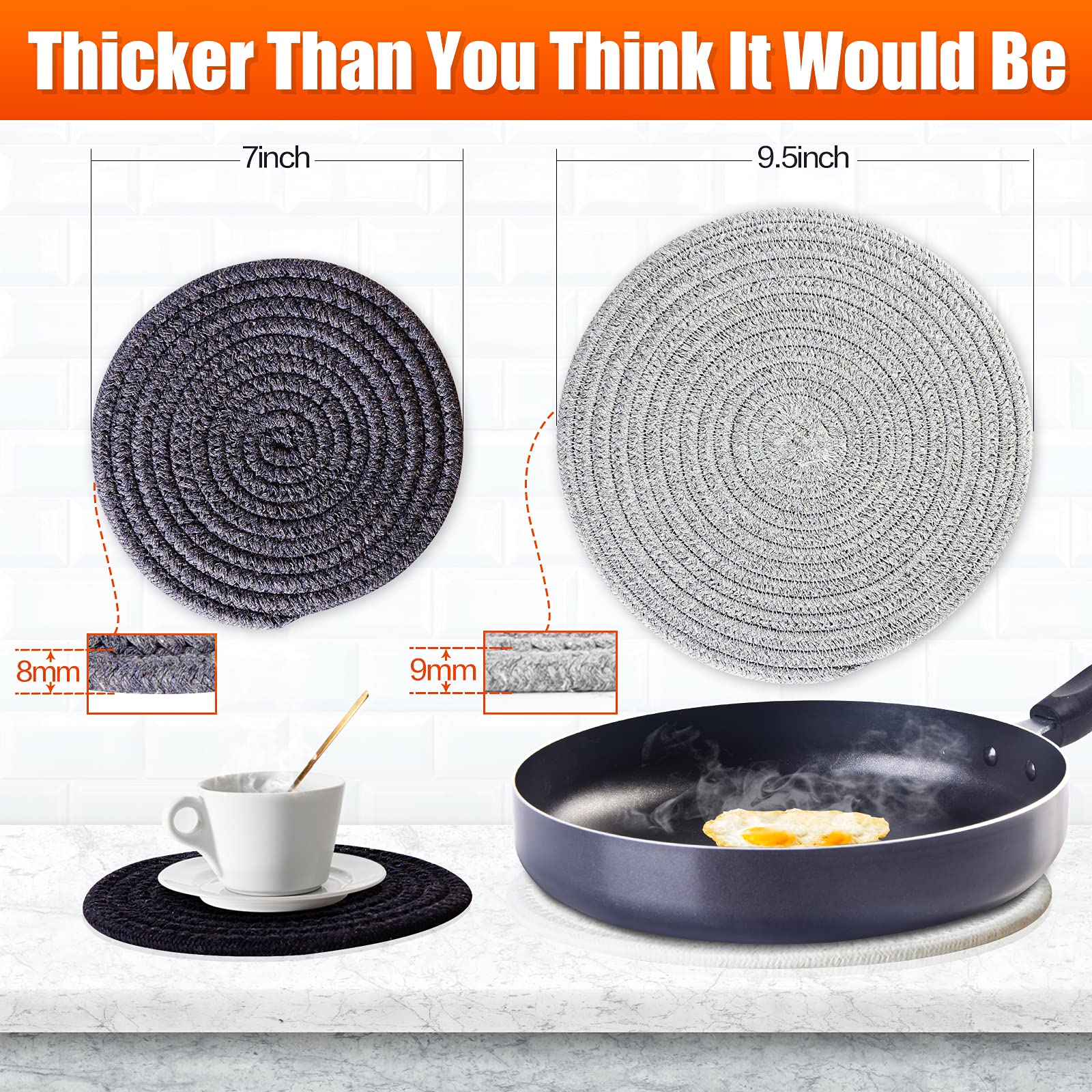 Pot Holders Trivets Set, 4 Pcs 100% Cotton Thread Woven Trivets For Hot Dishes Plates, 7 & 9.5 Inch Heat Resistant Potholders Wo