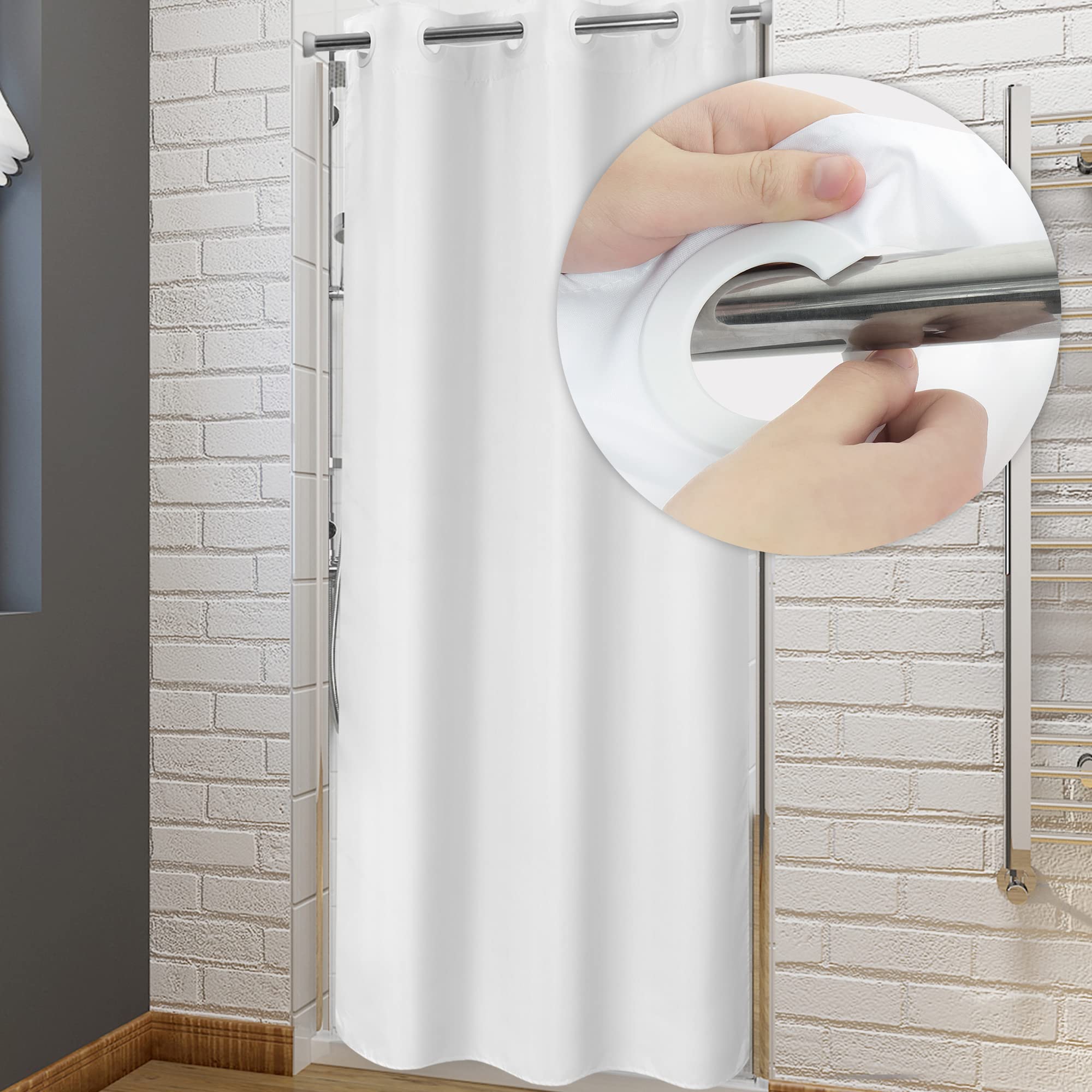 River Dream No Hook Stall Shower Curtain Or Liner 36 '' Wide - Soft Microfiber Small Shower Curtain With Magnets For Narrow Stal