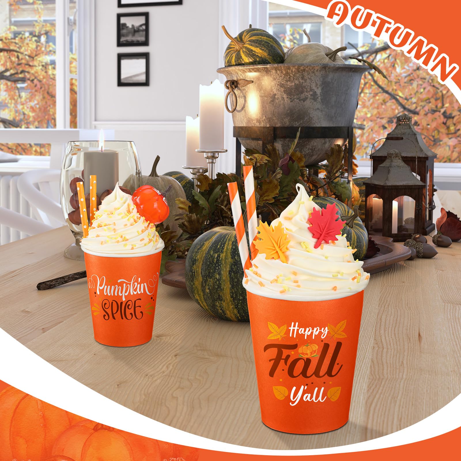 Yungyan 2 Pack Fall Tiered Tray Decor with Faux Whipped Cream Cups Fall Decoration Autumn Table Centerpiece Kitchen Decor Pumpki