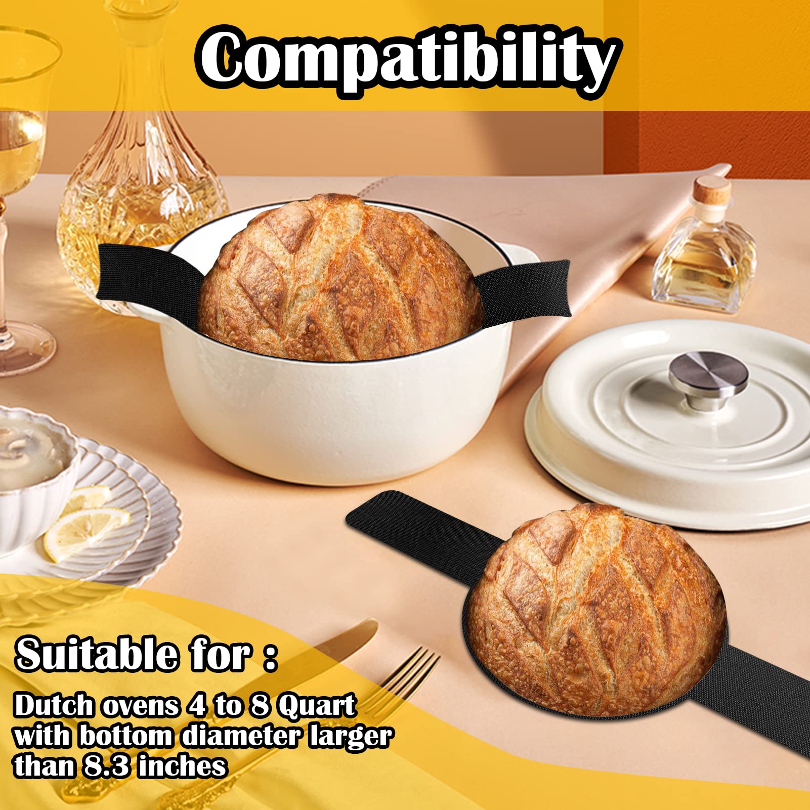Aiersa 2Pcs Baking Mat For Dutch Oven Bread Baking, Reusable Non-Stick Bread Sling, 6.3In Long Handle For Easy Transfer Of Sourd