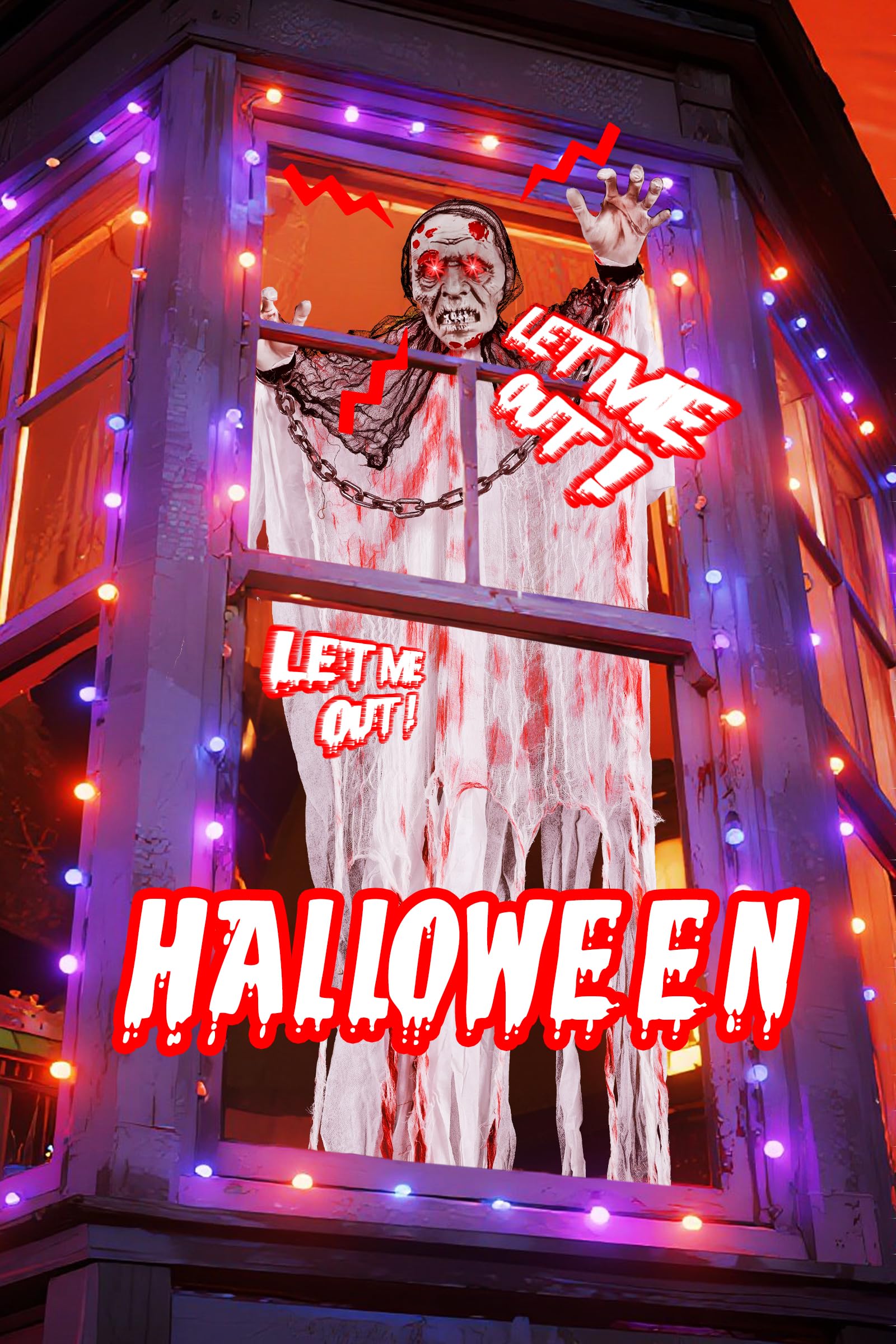 Joomer Animated Halloween Decorations, Life-Size Animatronic Hanging Ghost Scary, Faceless Grim Reaper Swing White Robe with Cre