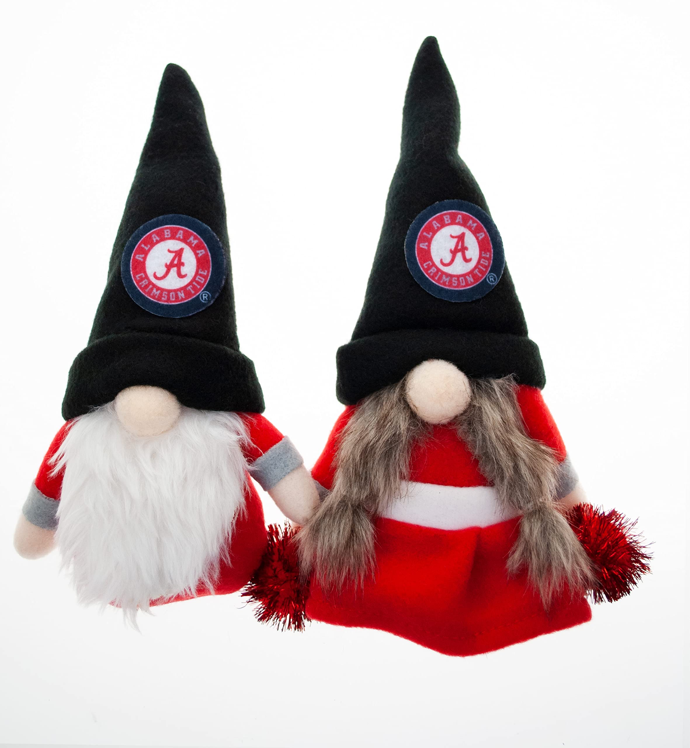 University Alabama Crimson Tide Set of 2 Plush Gnome Christmas Tree Ornaments by Hannas Handiworks - Fan/Cheerleader Holiday/Dor
