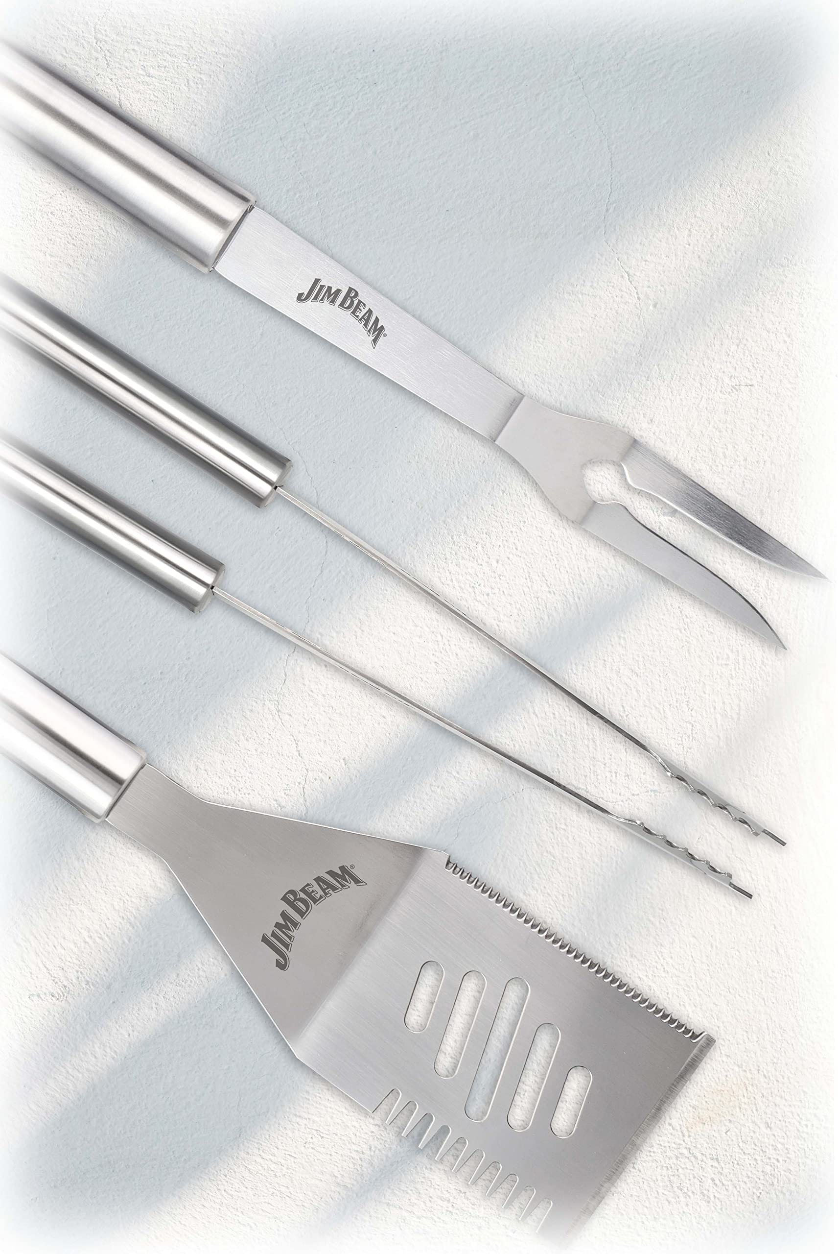 Jim Beam 3 Pack 3 Piece Stainless Steel Tool Set, Accessories, Outdoor Cooking, Camping And Bbq-Grilling Fork, Pair Of Tongs And