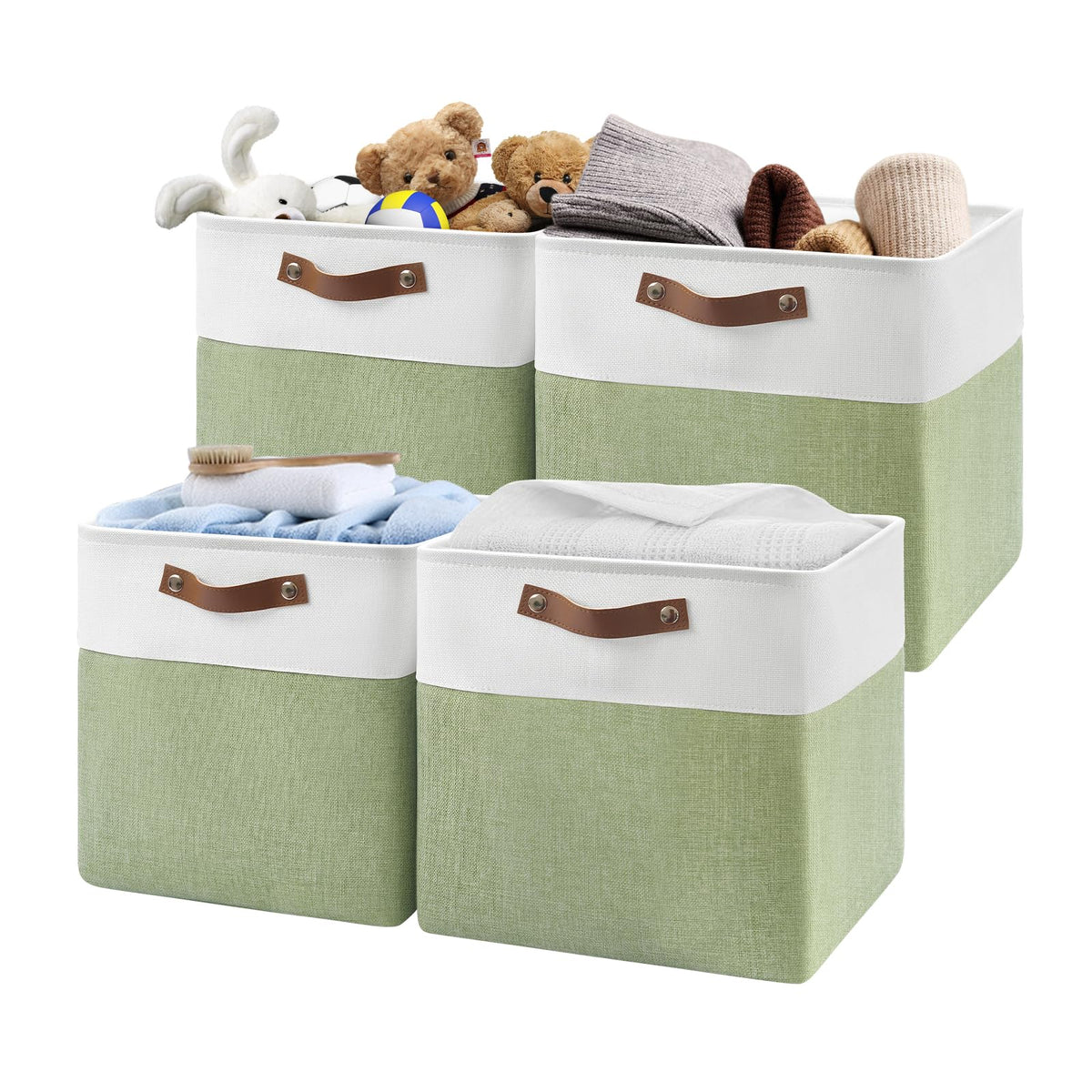 Patvingot 13 Inch Cube Storage Bins,Set Of 4 , Foldable Storage Basket With Pu Handles For Organizing Home, Closet, Clothes, Toy