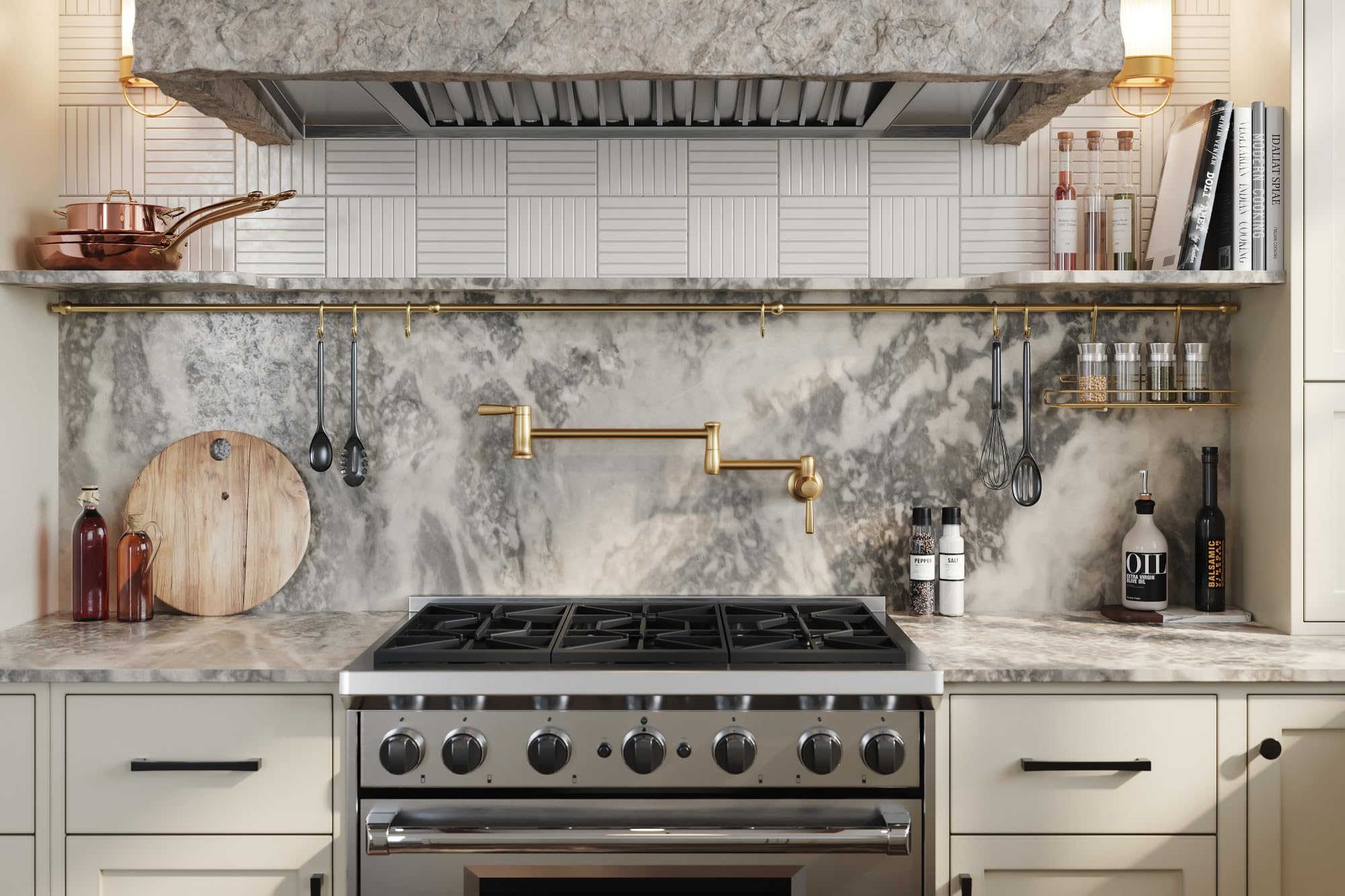 Kohler K-35744-2Mb Traditional Style Wall-Mount Pot Filler, Pot Filler Faucet, Kitchen Sink Pot Filler Faucets, Vibrant Brushed