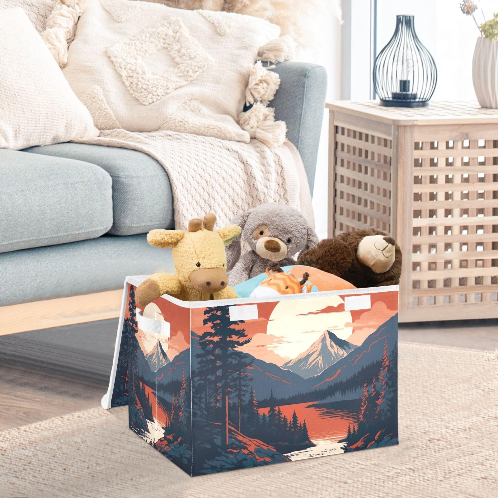 Xigua Mountains Trees Storage Bins With Lids And Carrying Handle,Foldable Storage Boxes Organizer Containers Baskets Cube With C