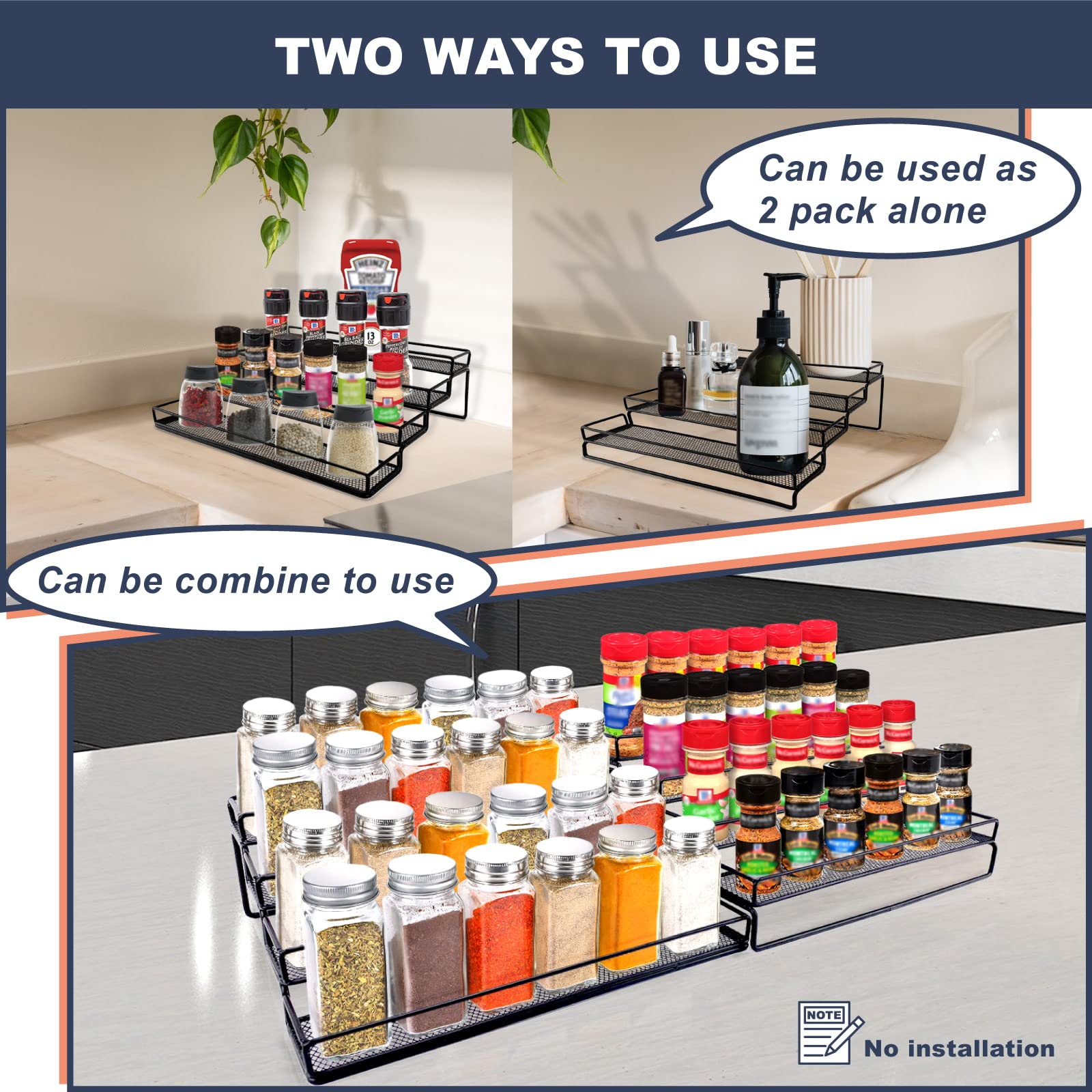 IFELS Spice Rack Organizer for Cabinet, 4 Tier Seasoning Organizer, Expandable Shelf,Step Storage Holder, Kitchen Cabinet Counte