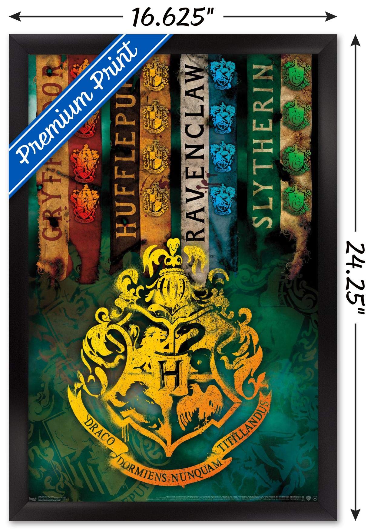 Trends International The Wizarding World: Harry Potter - House Crests Wall Poster, 14.725'' X 22.375'', Black Framed Version